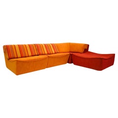 Large vintage orange modular sofa from Chateau d'Ax