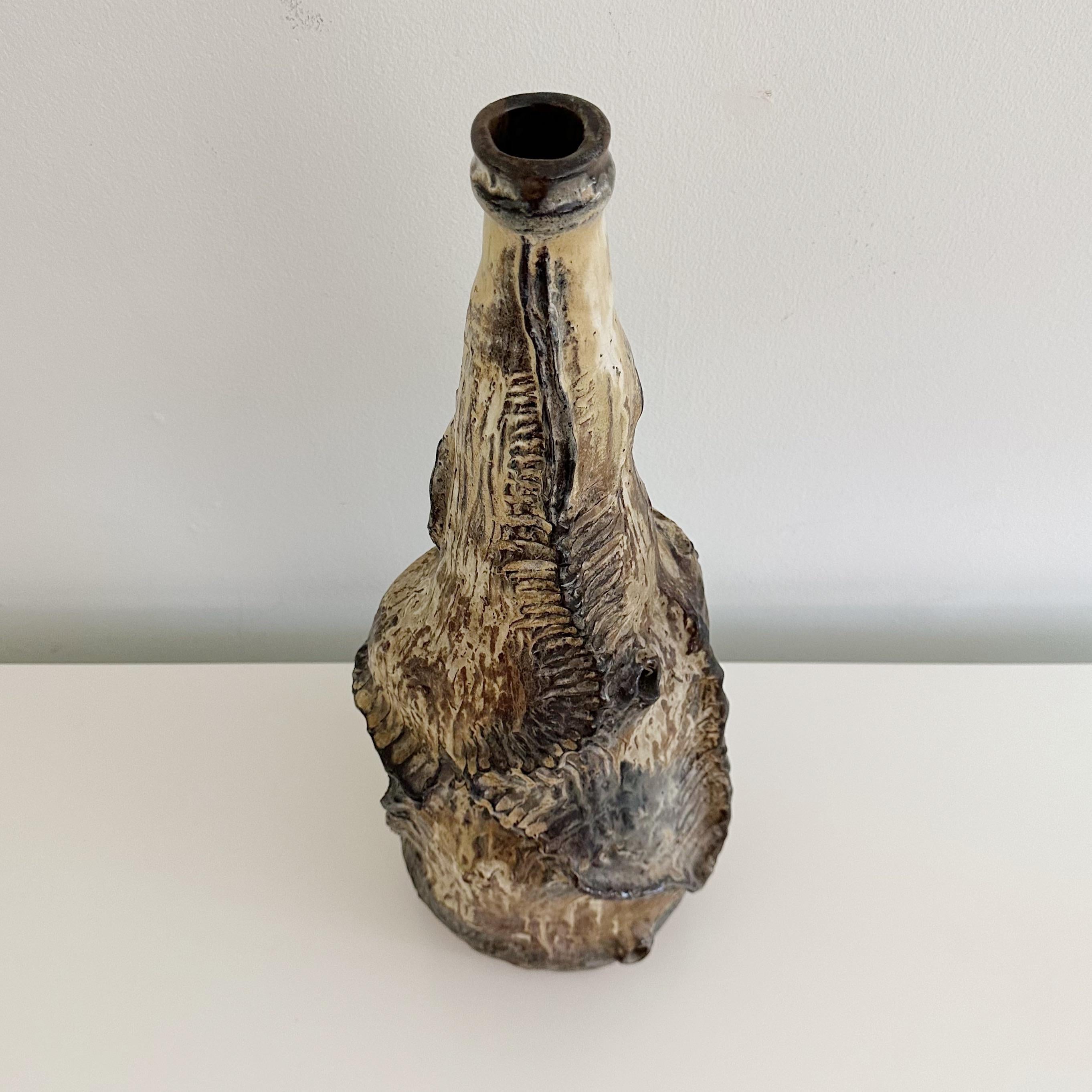 Brutalist Large Vintage Organic Studio Pottery Abstract Form Bottleneck Vase For Sale