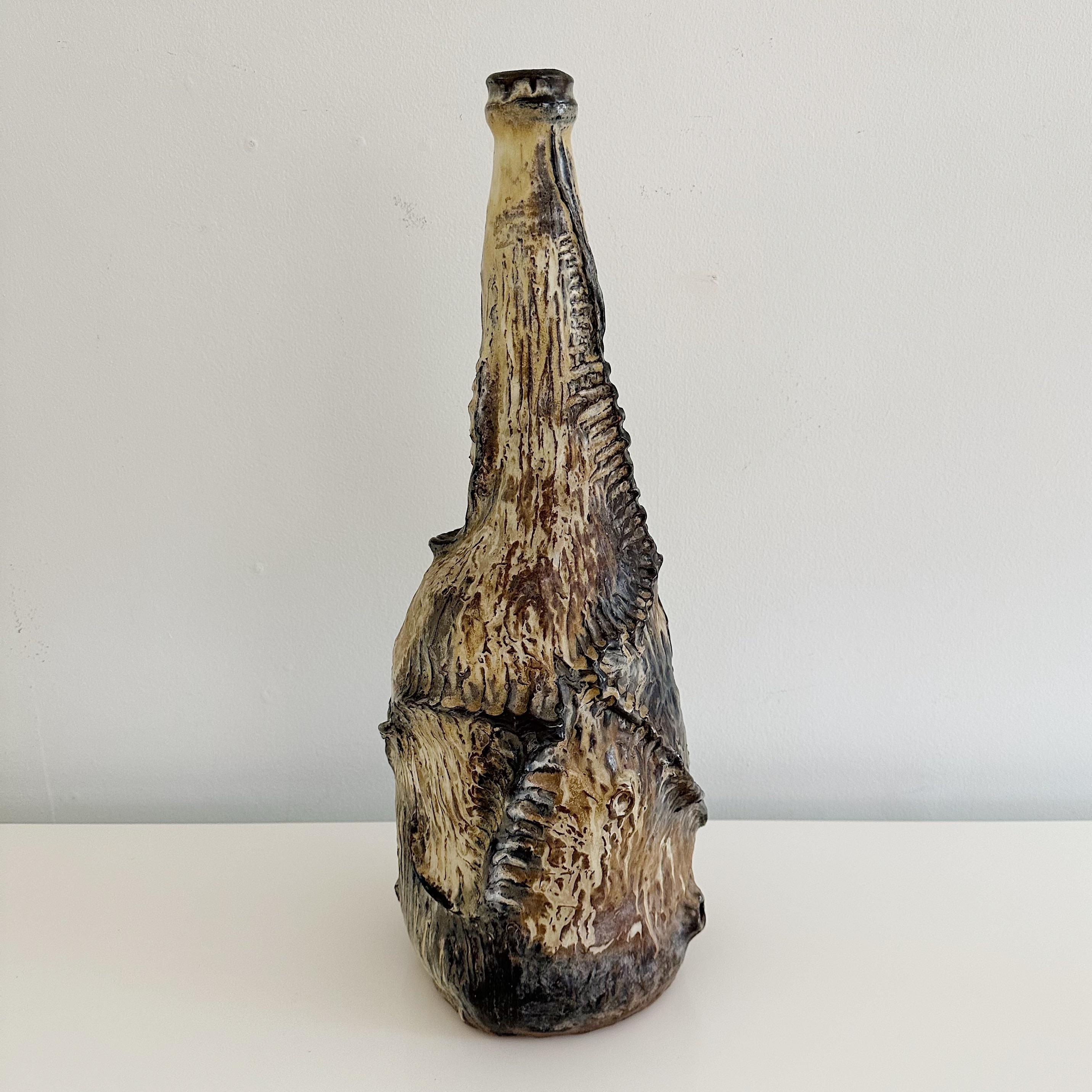 Hand-Crafted Large Vintage Organic Studio Pottery Abstract Form Bottleneck Vase For Sale
