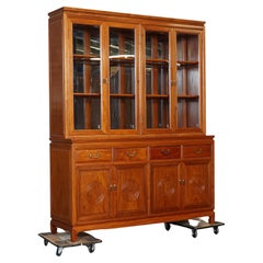 LARGE VINTAGE ORIENTAL CHINESE CARVED SOLID HARDWOOD BOOKCASE DISPLAY CABiNET