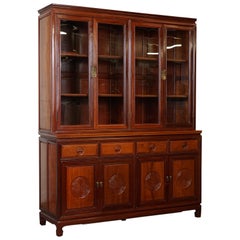 LARGE VINTAGE ORIENTAL CHiNESE CARVED SOLID HARWOOD BOOKCASE DISPLAY CABINET J1
