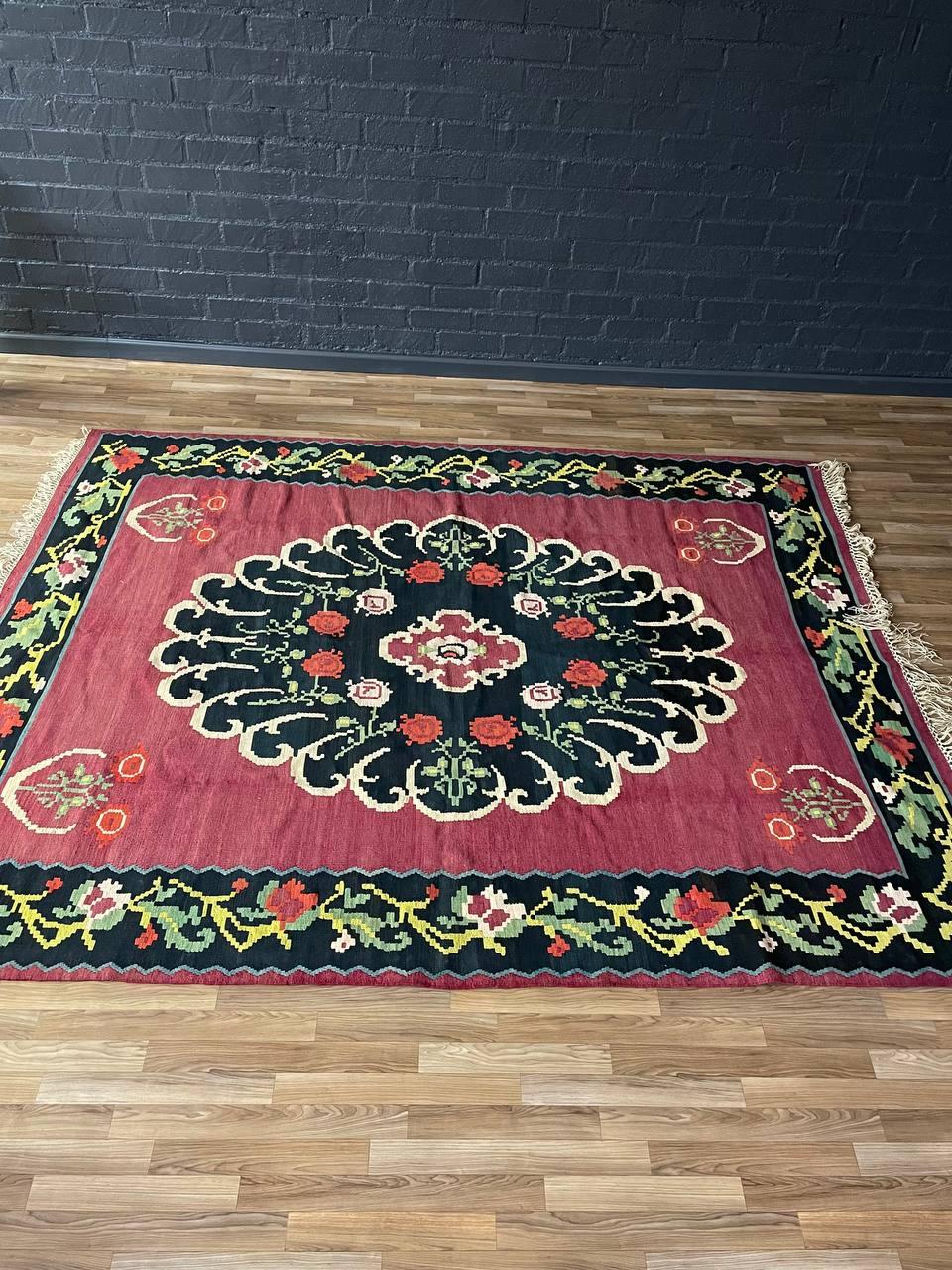 Großer orientalischer handgewebter Vintage-Kelim-Teppich aus Wolle (Sonstiges) im Angebot