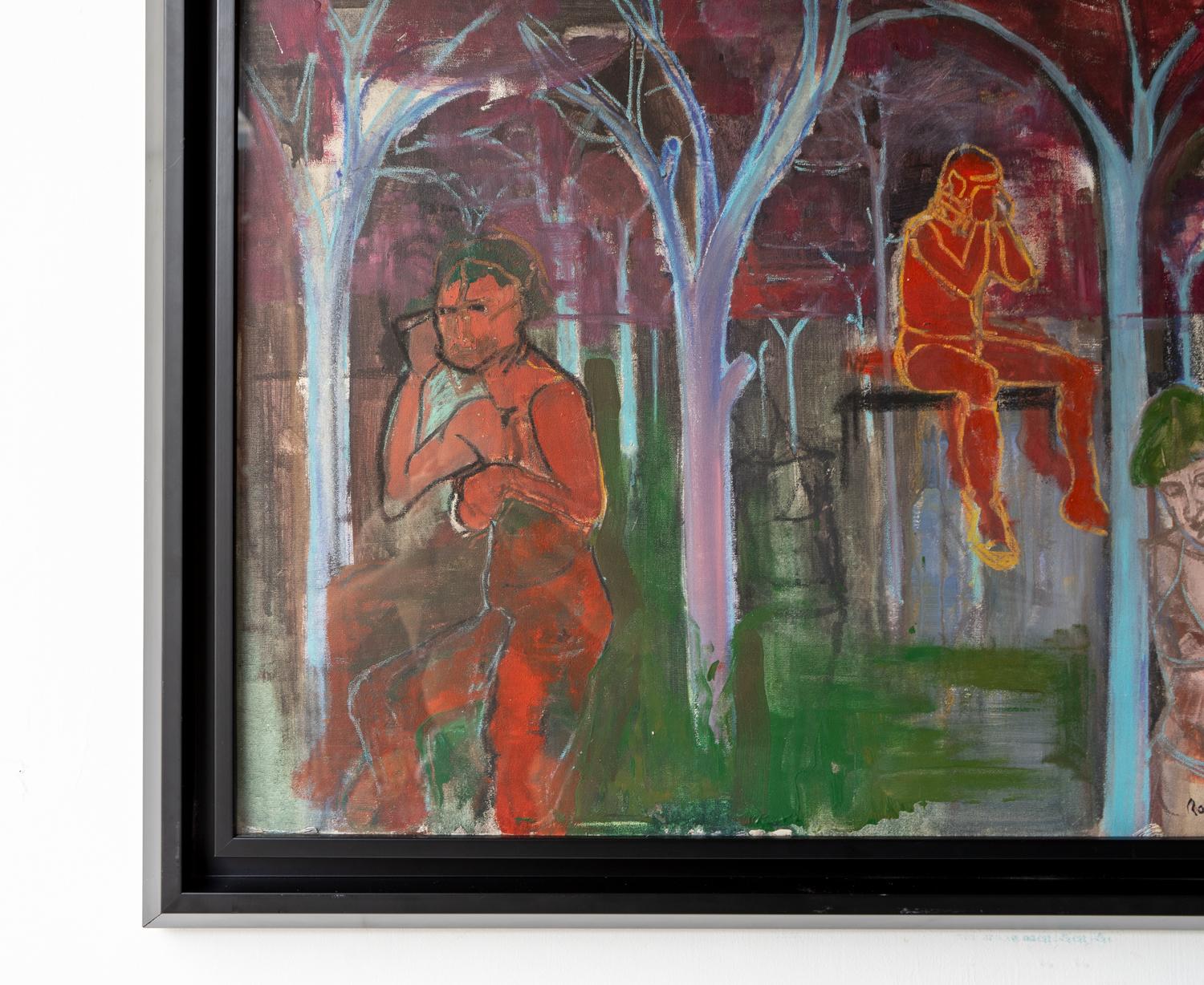 Hand-Painted Large Vintage Original Expressionist Figurative Oil On Board Painting For Sale