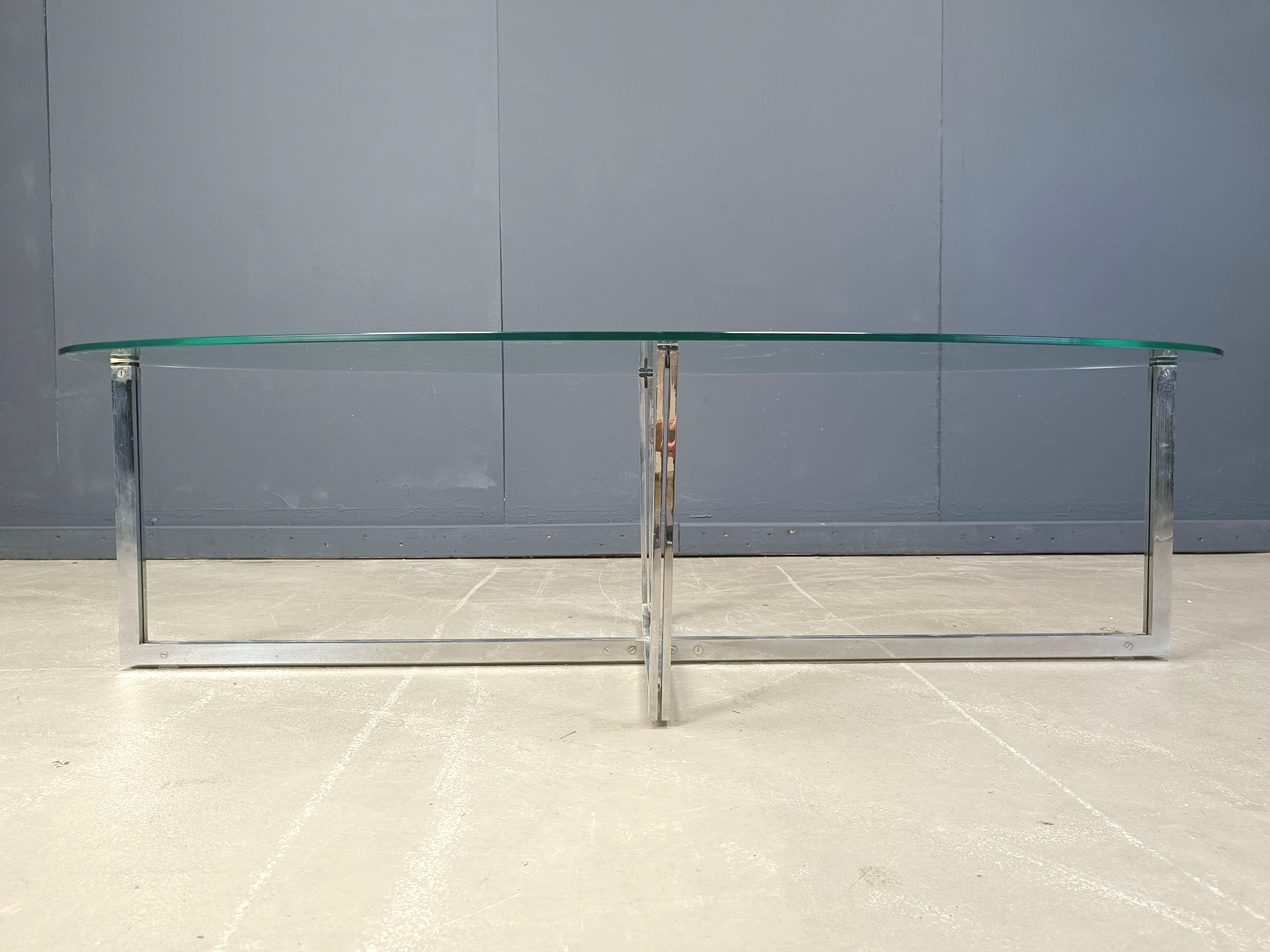 Grande table basse ovale vintage en verre et chrome, années 1970 en vente 3