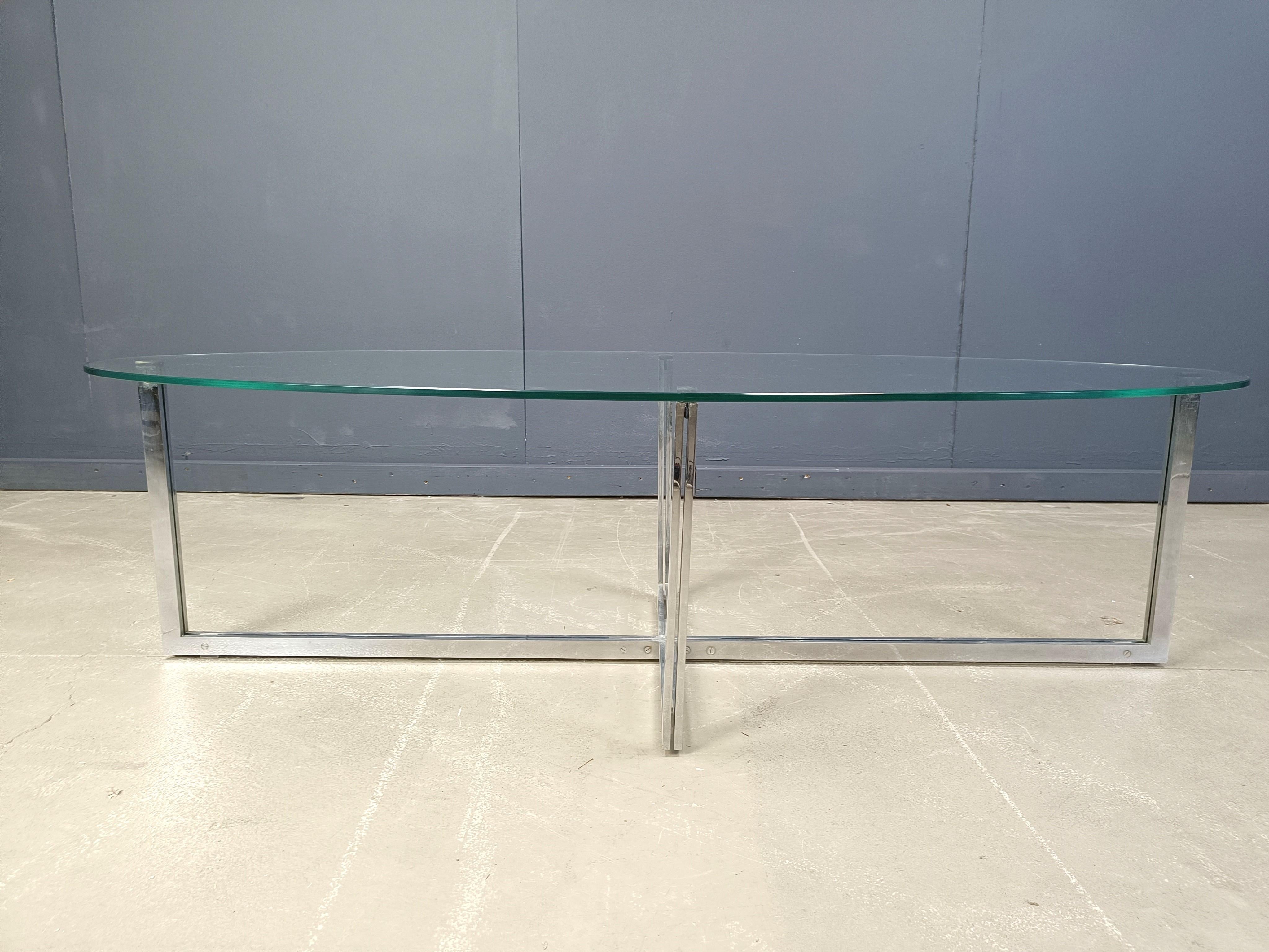Grande table basse ovale vintage en verre et chrome, années 1970 en vente 4