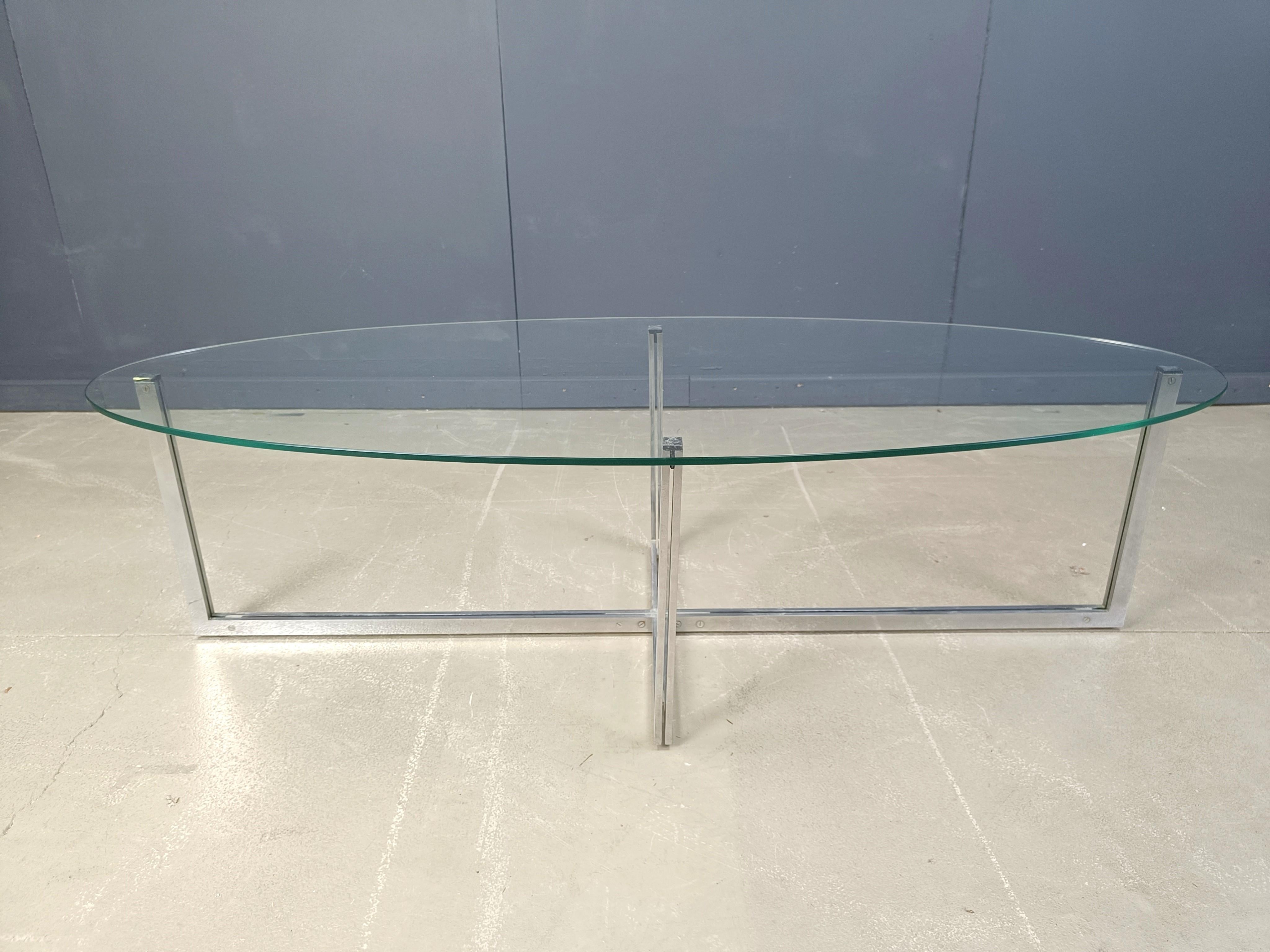 Grande table basse ovale vintage en verre et chrome, années 1970 en vente 5