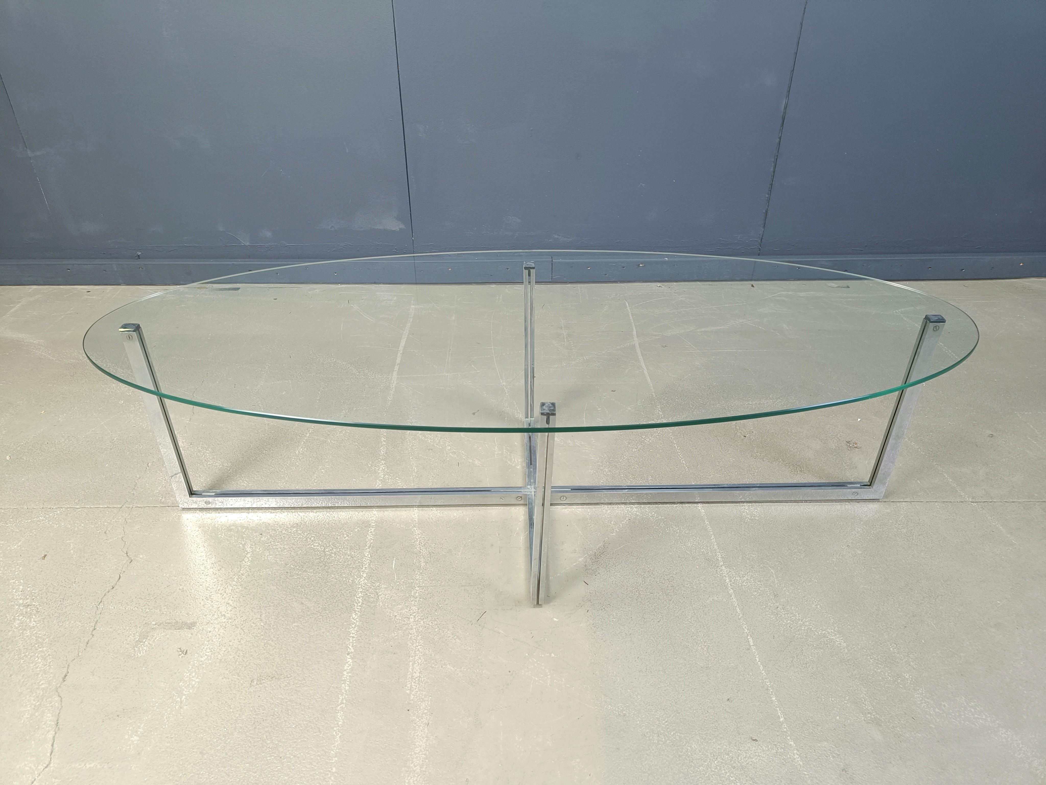 Grande table basse ovale vintage en verre et chrome, années 1970 en vente 6