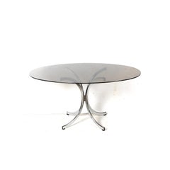 Large vintage oval glass dining table from the 70s