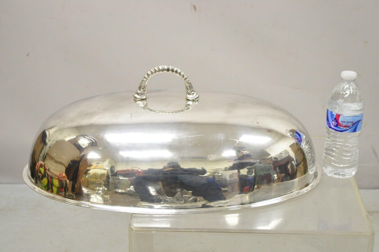 Large Vintage Oval Modern Silver Plated Food Serving Dish Dome Cover For Sale 2