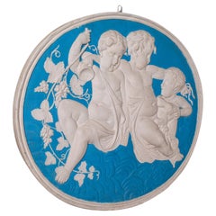 Grande plaque vintage anglaise en relief ovale, pierre, décorative, d'après Jasperware