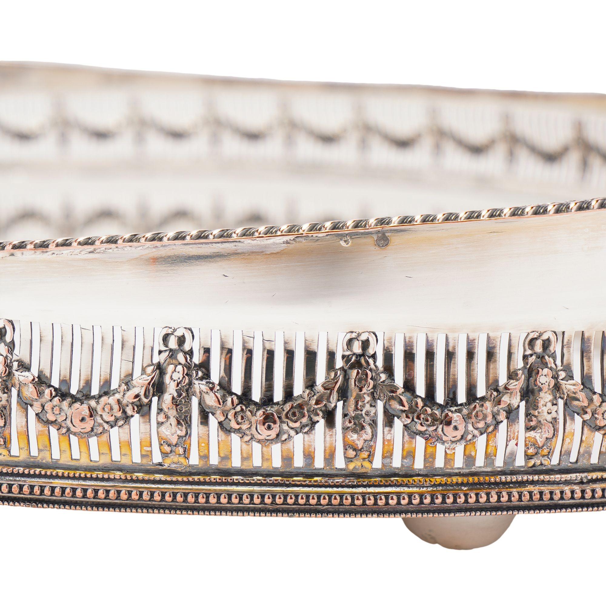 Large vintage oval Sheffield silver gallery tray, c. 1950 5