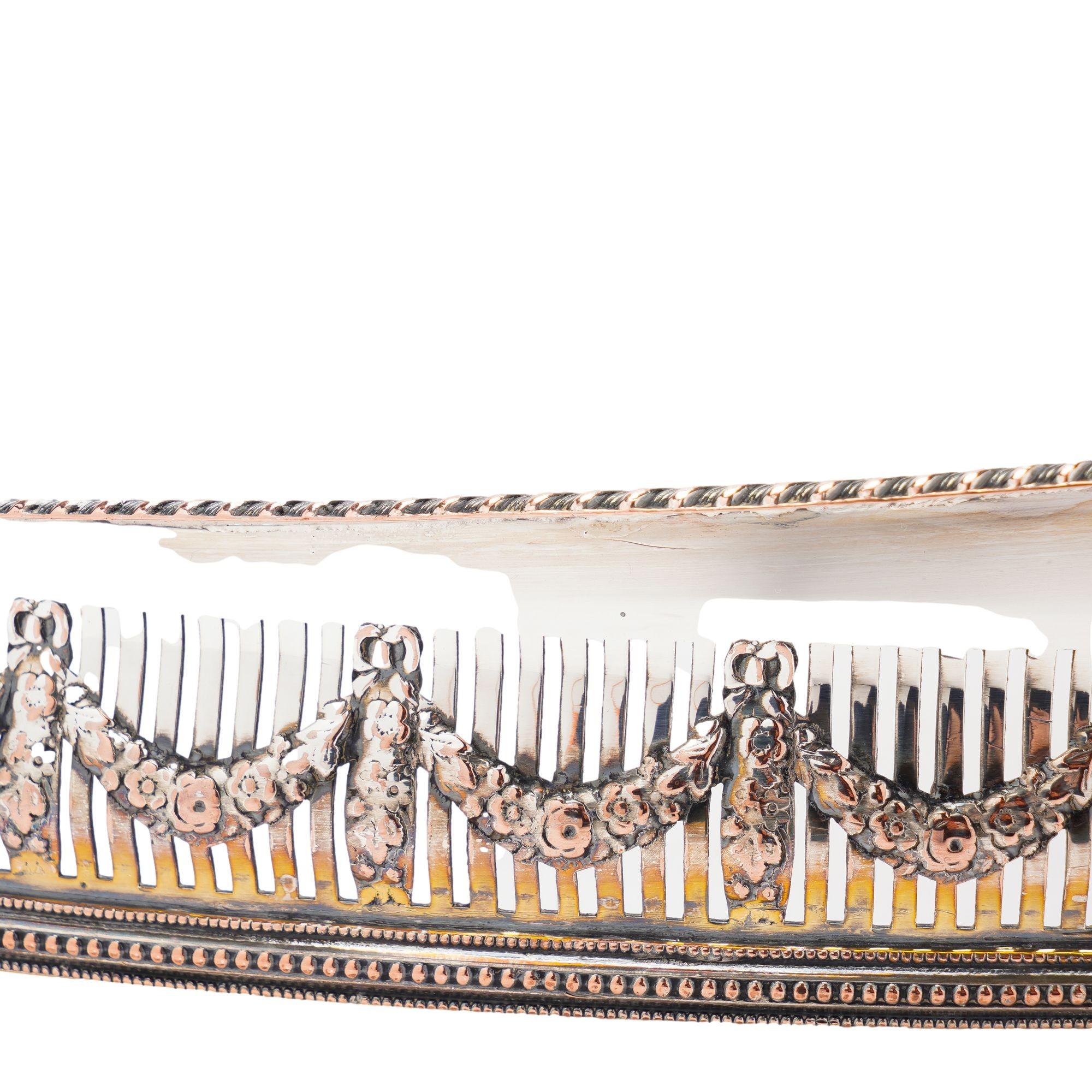Large vintage oval Sheffield silver gallery tray, c. 1950 6