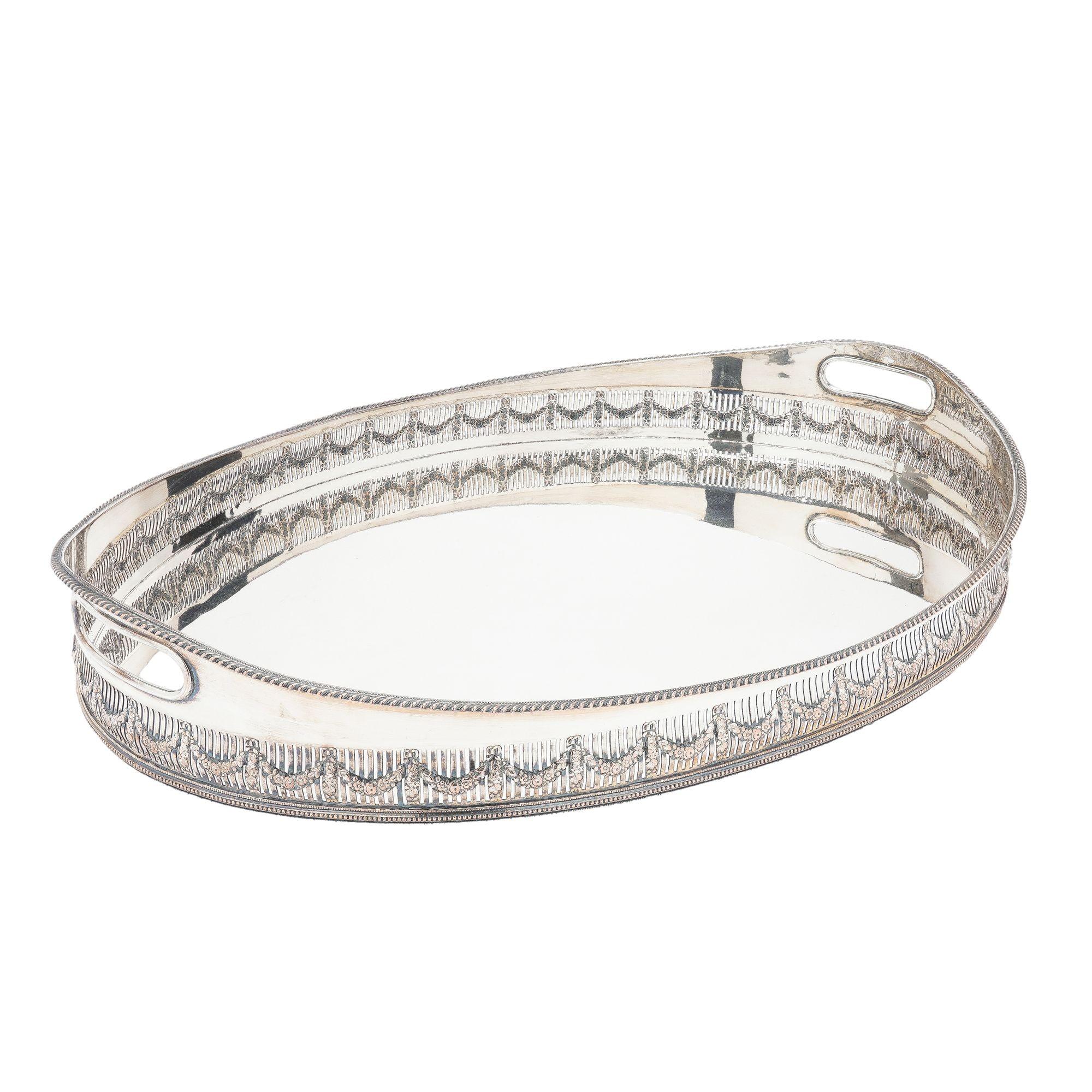 20th Century Large vintage oval Sheffield silver gallery tray, c. 1950