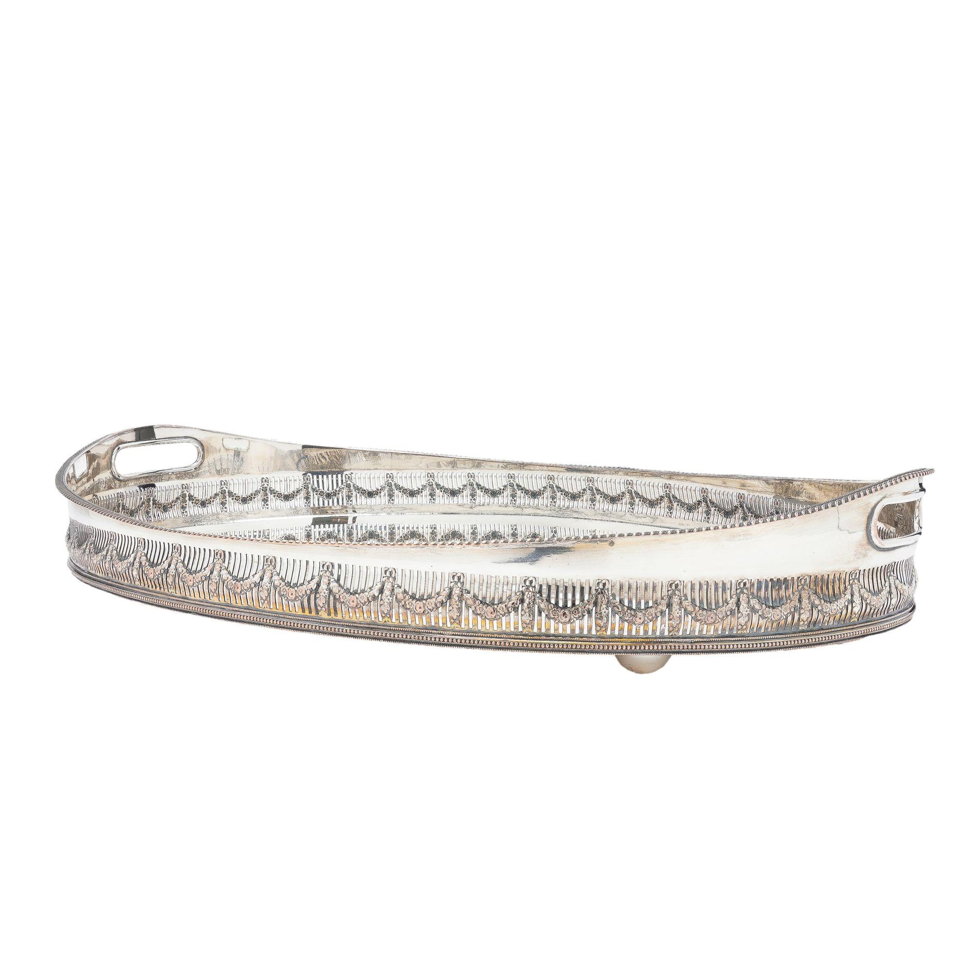Large vintage oval Sheffield silver gallery tray, c. 1950 2