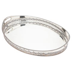 Large vintage oval Sheffield silver gallery tray, c. 1950