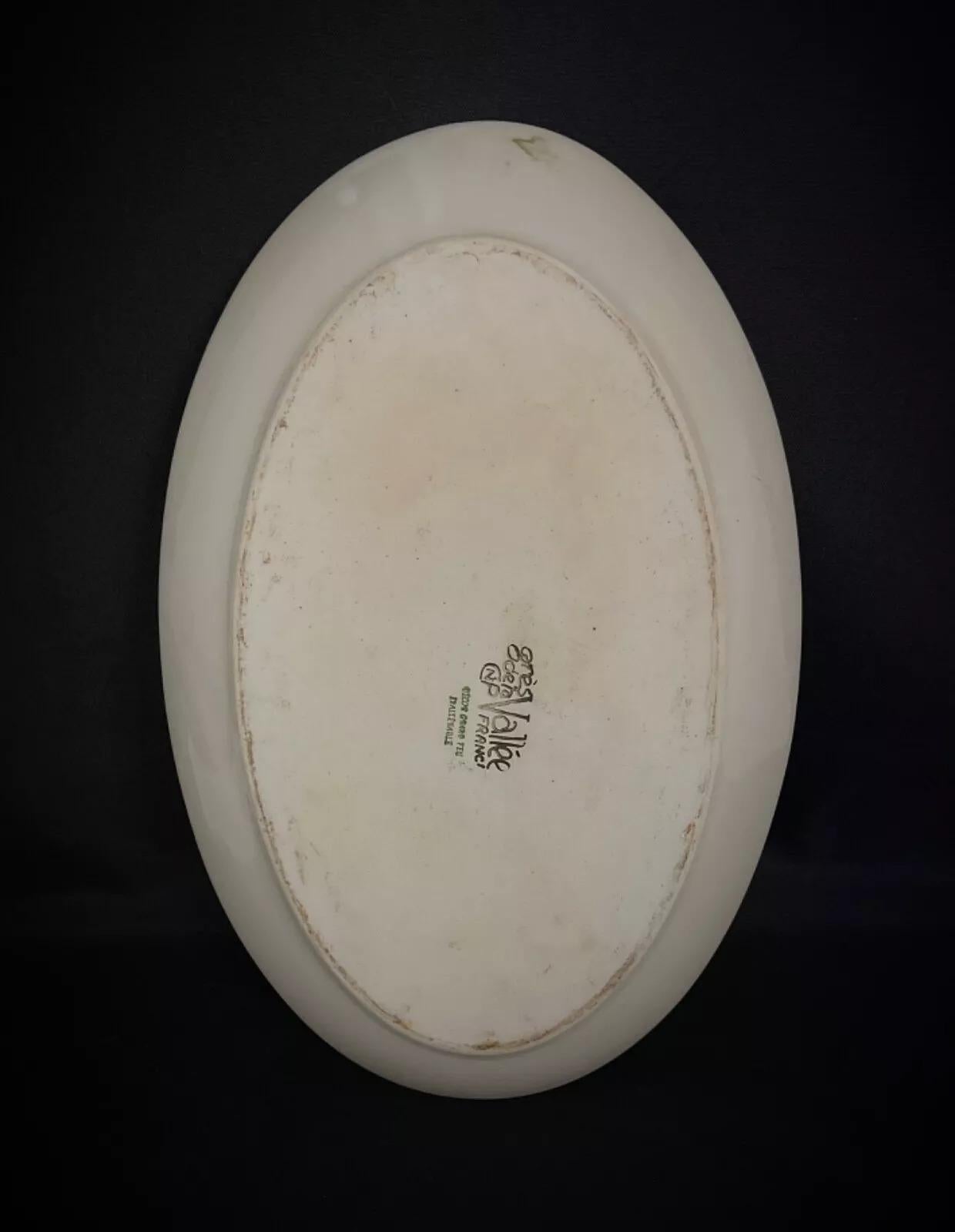 Grand plat de service ovale en grès - CNP Vallée Pottery, 38 cm - 2Y399 Bon état - En vente à Bordeaux, FR