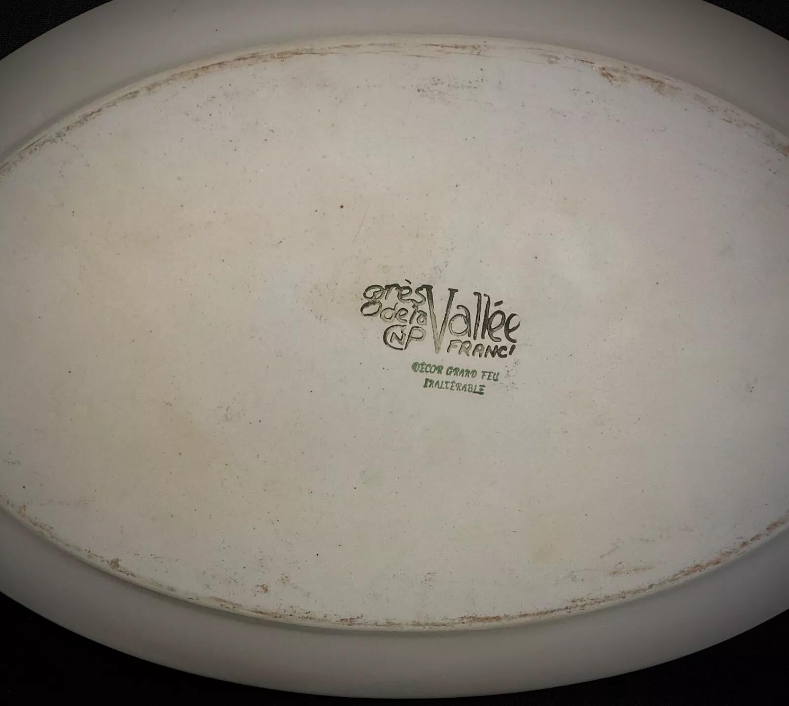 Grand plat de service ovale en grès - CNP Vallée Pottery, 38 cm - 2Y399 en vente 1