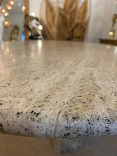 Large Vintage Oval Table "Argo" in Travertine by Carlo Scarpa