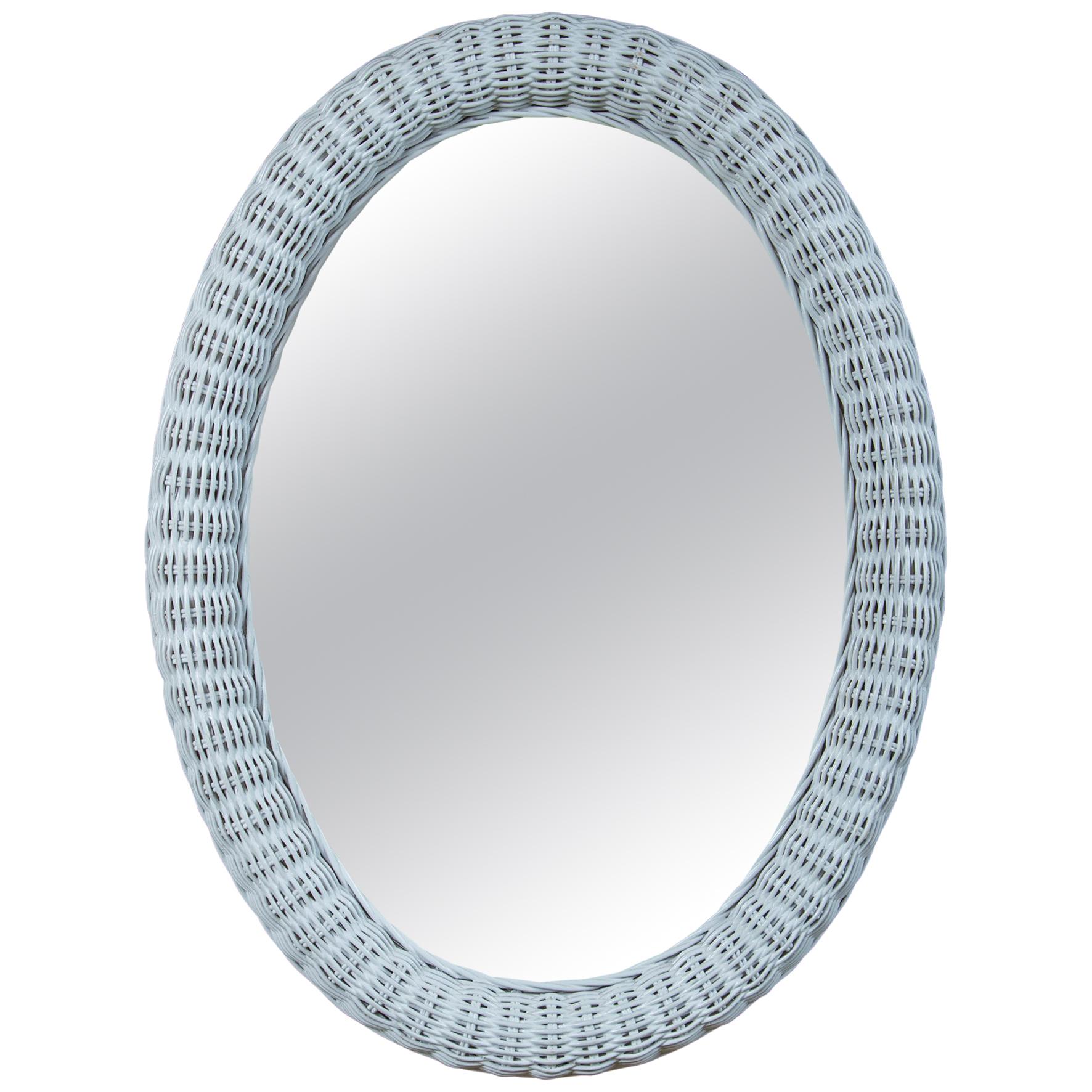 Large Vintage Oval Wicker Mirror For Sale