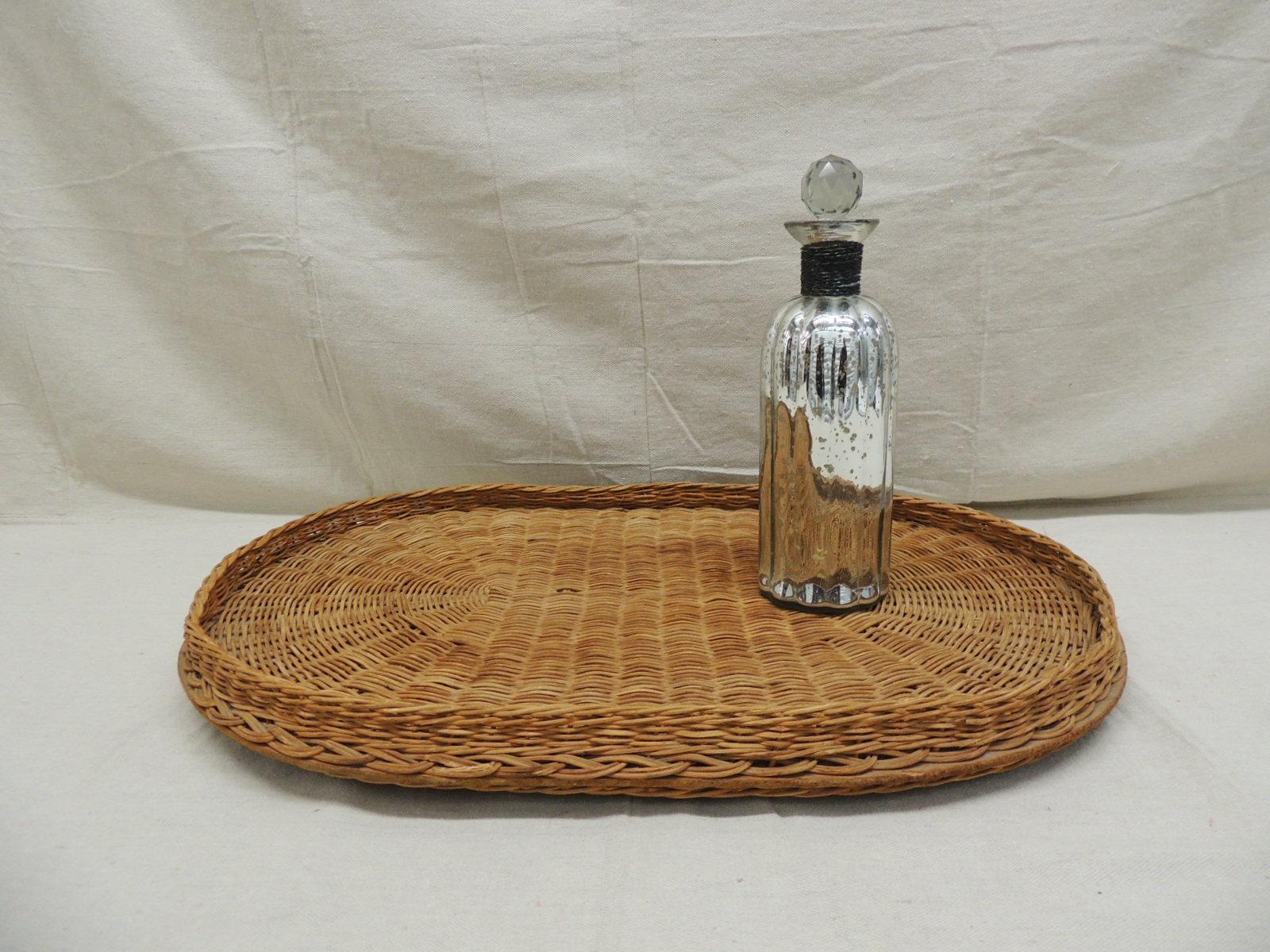 Country Grand plateau de service ovale vintage en osier