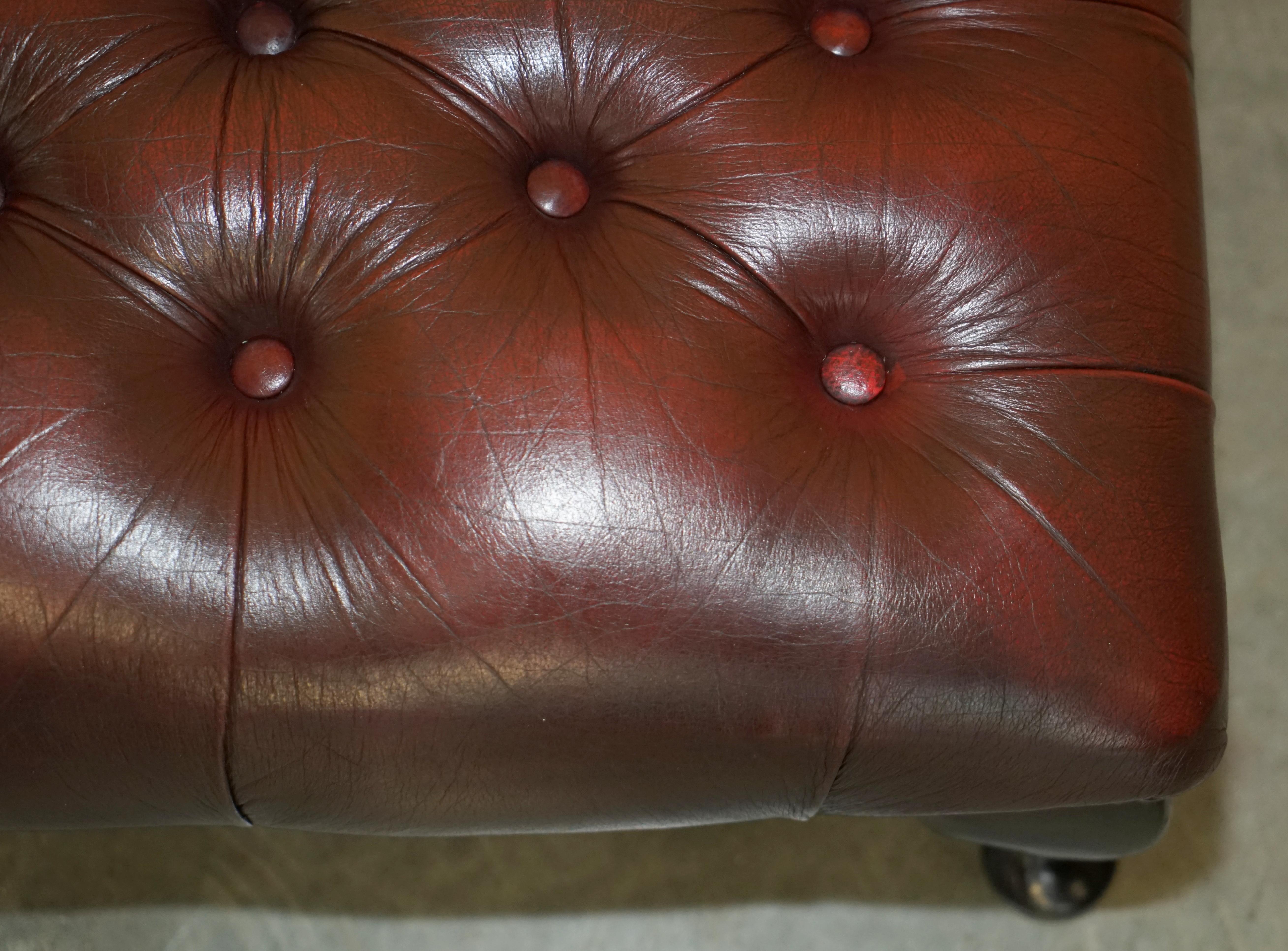 Large Vintage Oxblood Leather 2 Person Footstool with Chesterfield Tufting 5