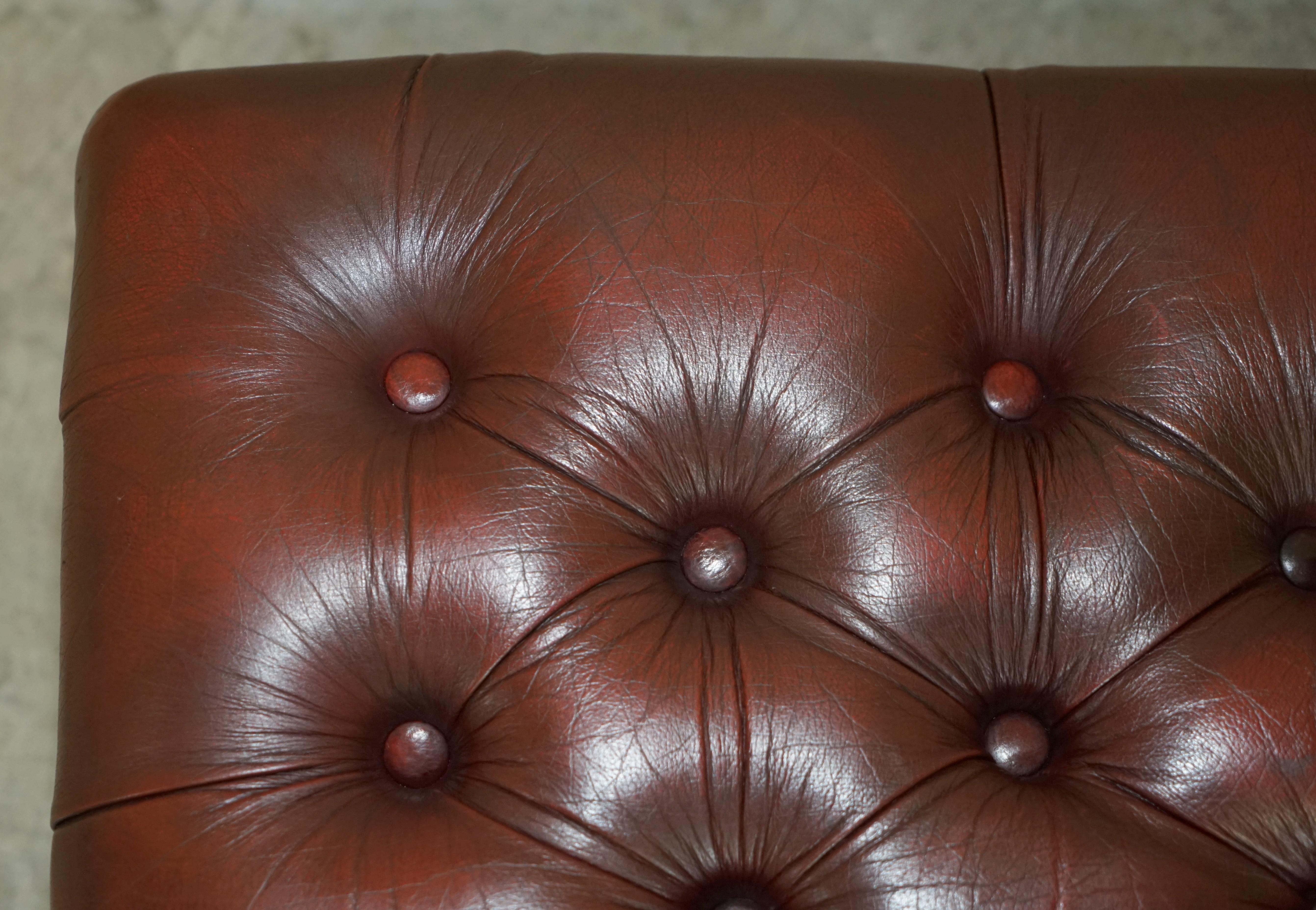 Large Vintage Oxblood Leather 2 Person Footstool with Chesterfield Tufting 2