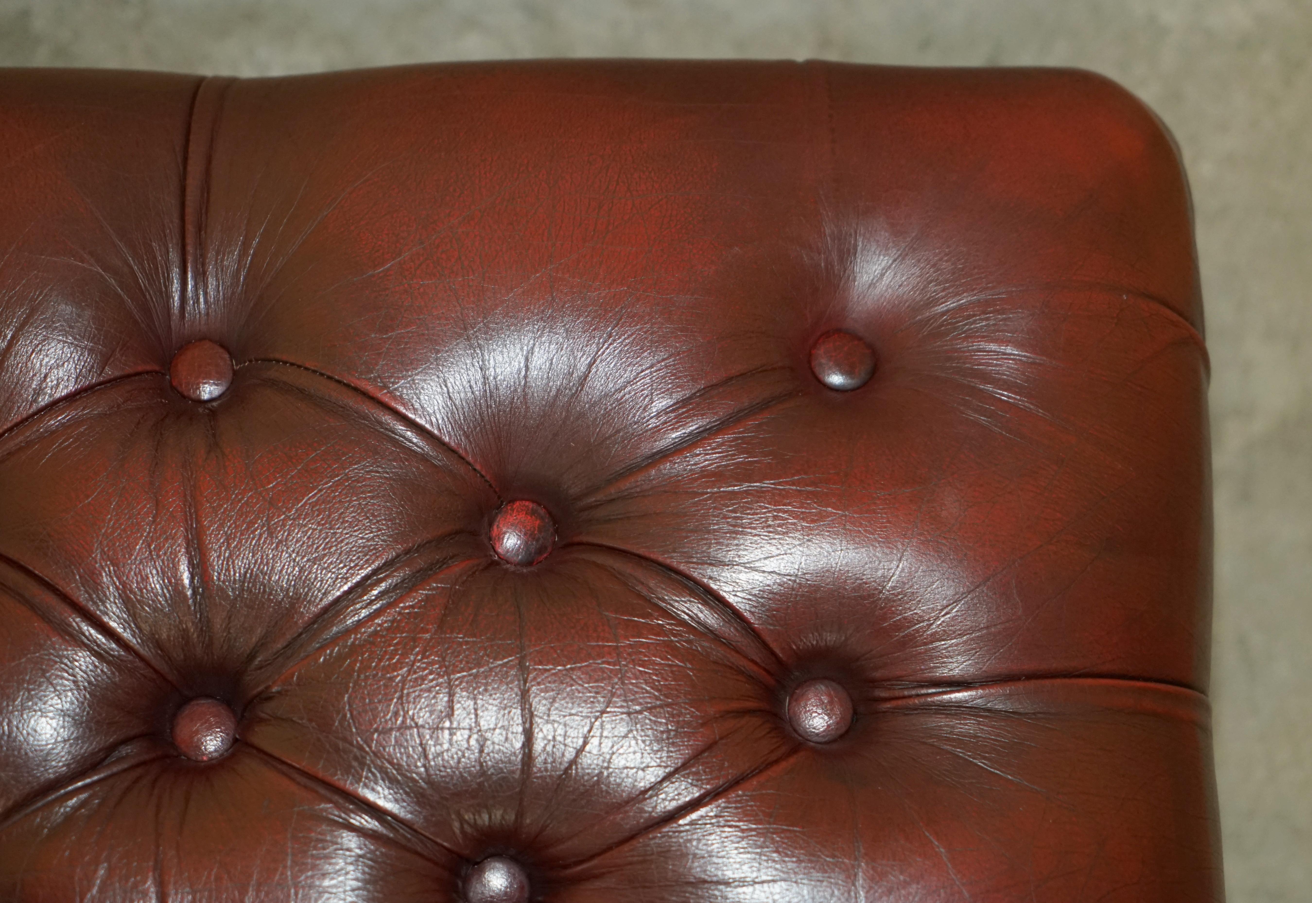 Large Vintage Oxblood Leather 2 Person Footstool with Chesterfield Tufting 3