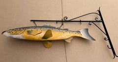 Large Vintage Painted Folk Art Trout Trade Sign, Fish Monger’s Metal Shop Sign