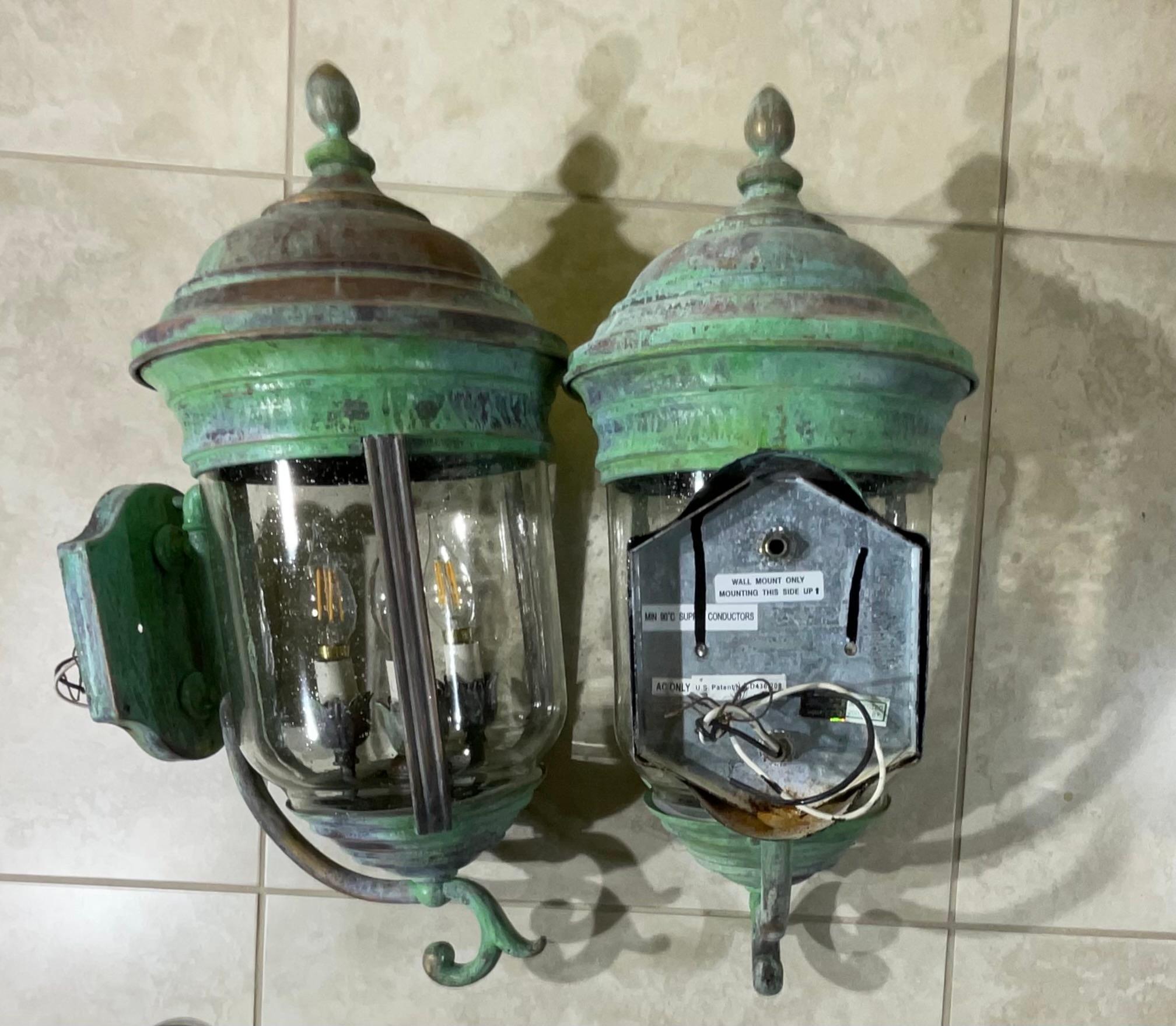 Large Vintage Pair of Handcrafted Wall-Mounted Copper-Brass Lantern 6
