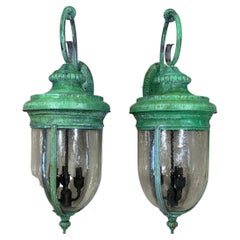 Large Vintage Pair of Handcrafted Wall-Mounted Copper-brass Lantern