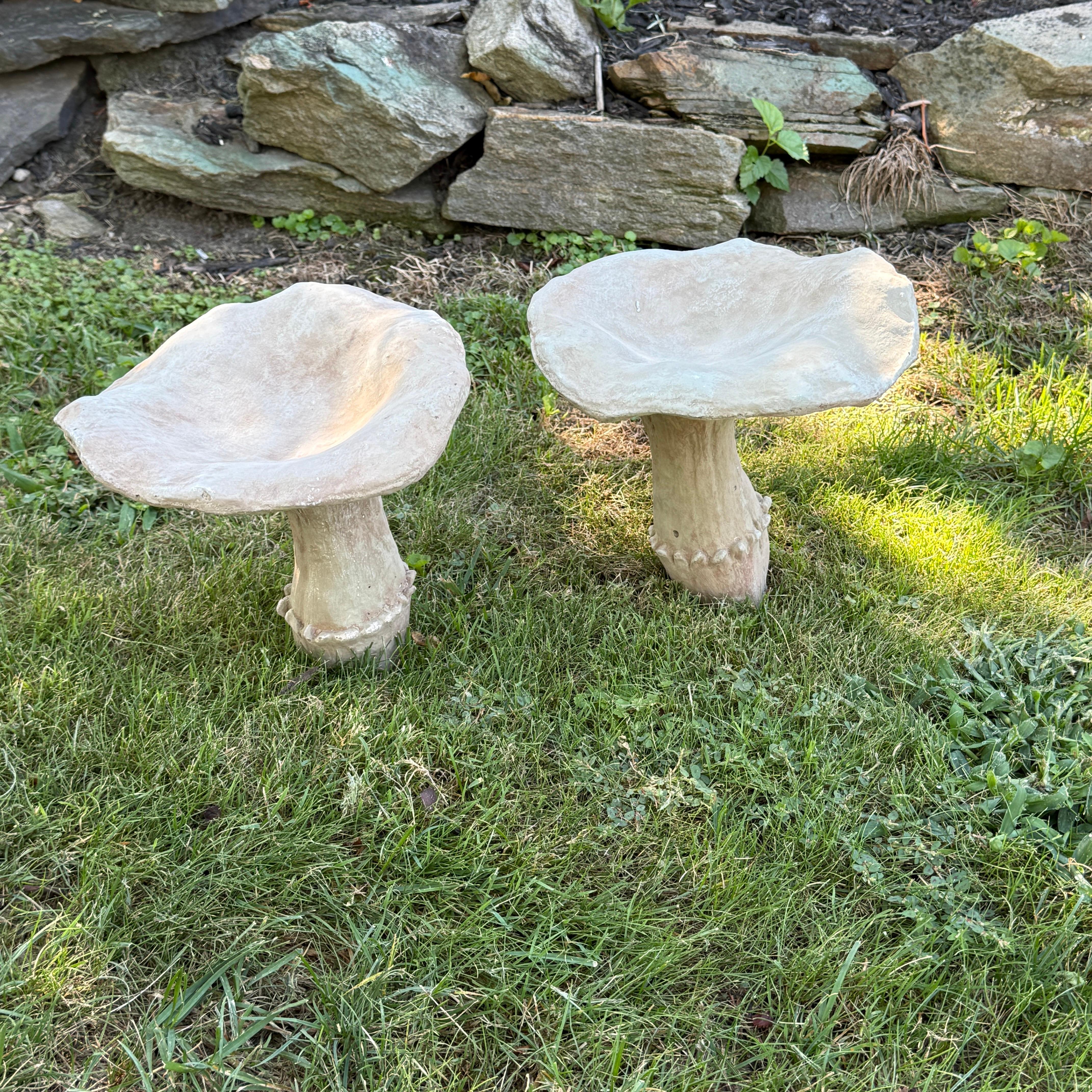 Large Vintage Pair of Two Concrete Chanterelles Mushroom Garden Ornaments For Sale 3