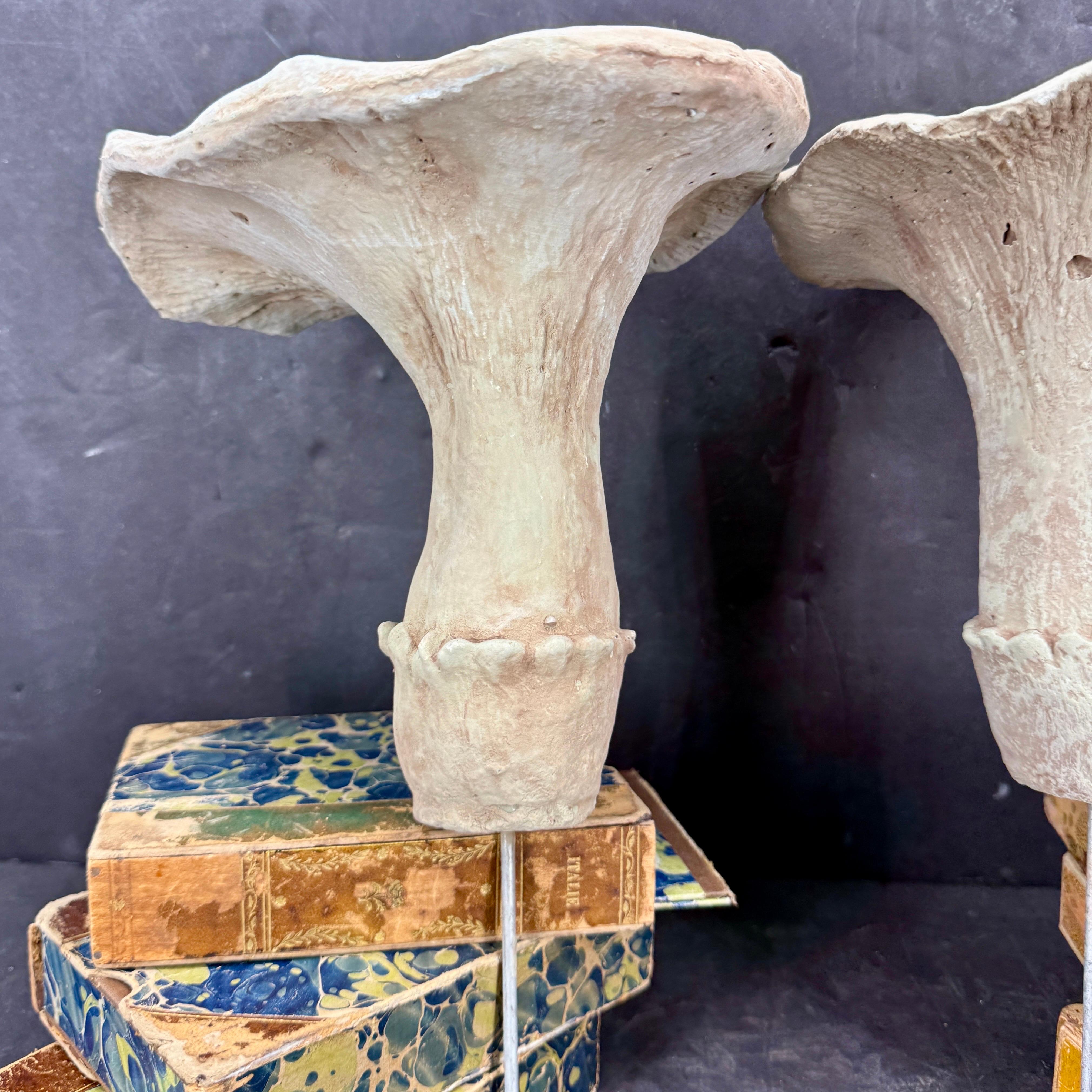 Large Vintage Pair of Two Concrete Chanterelles Mushroom Garden Ornaments For Sale 4