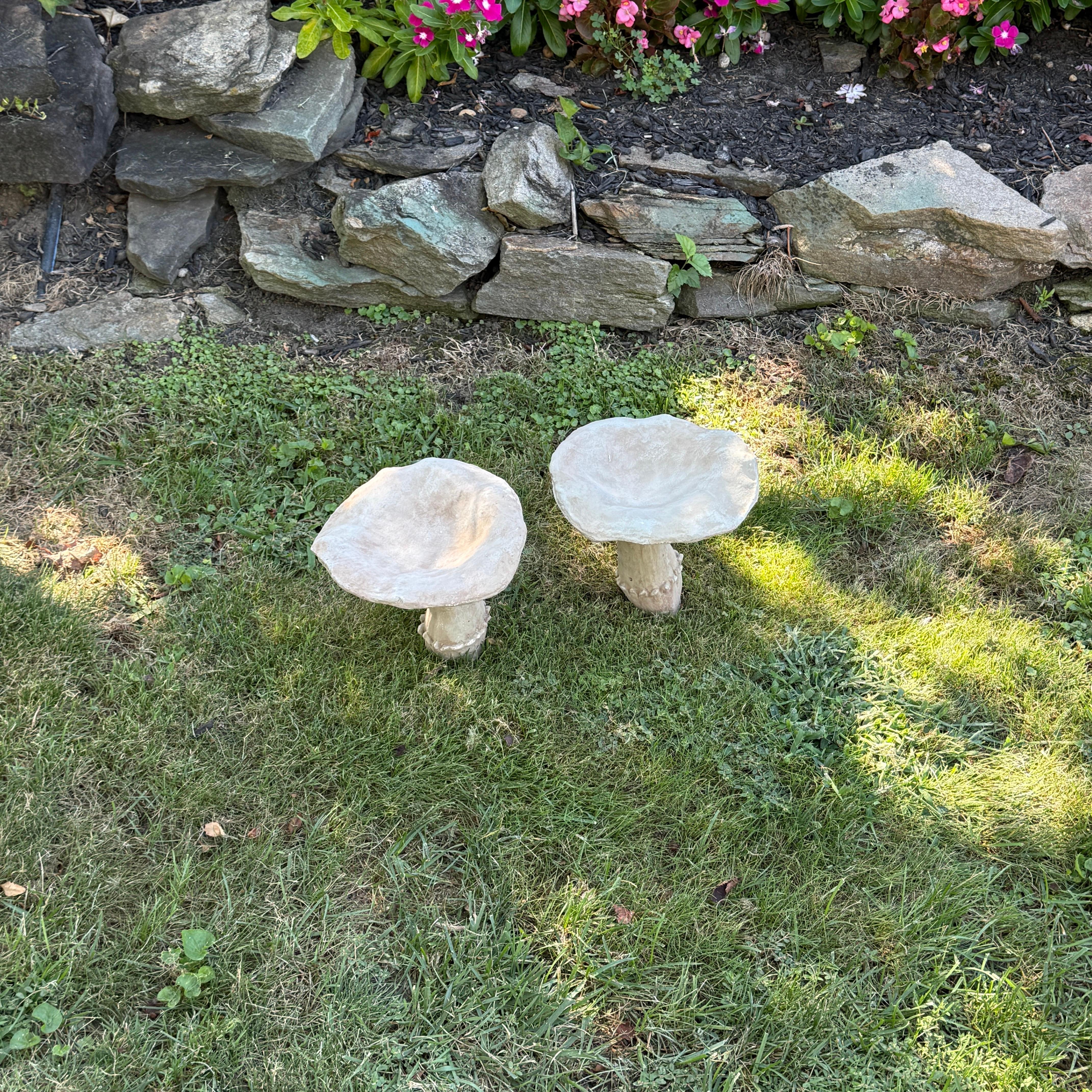 Large Vintage Pair of Two Concrete Chanterelles Mushroom Garden Ornaments For Sale 4