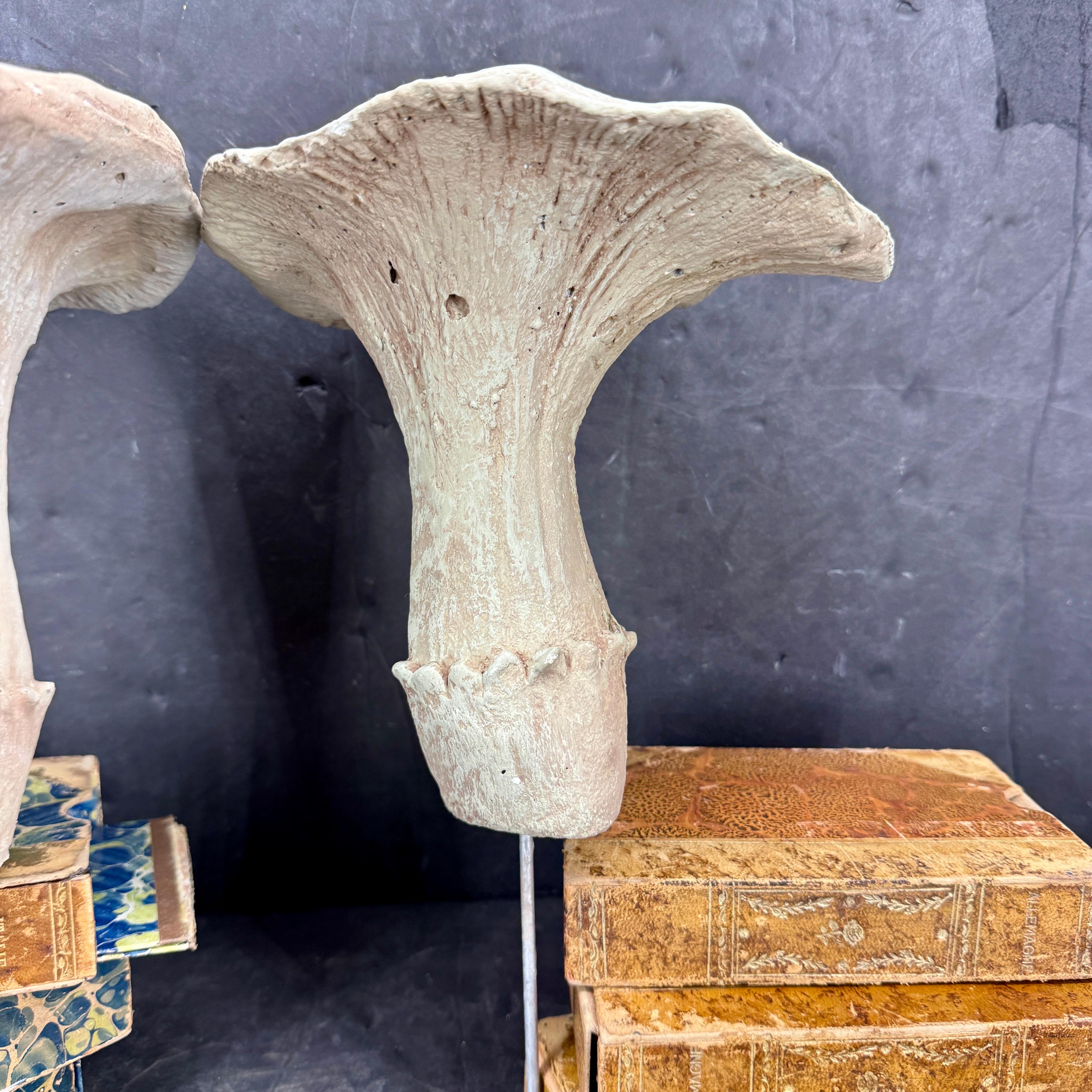 Large Vintage Pair of Two Concrete Chanterelles Mushroom Garden Ornaments For Sale 5