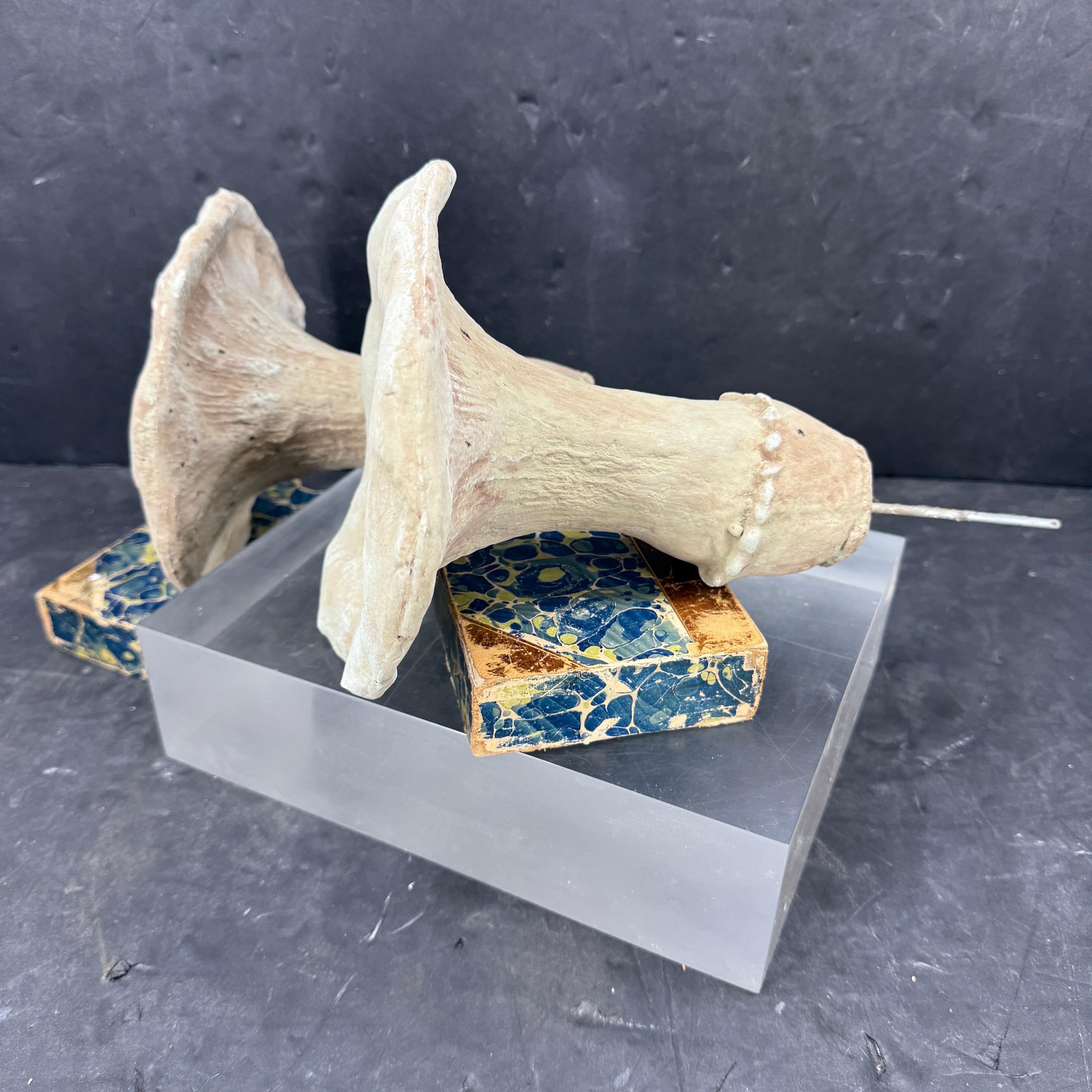 Large Vintage Pair of Two Concrete Chanterelles Mushroom Garden Ornaments For Sale 6