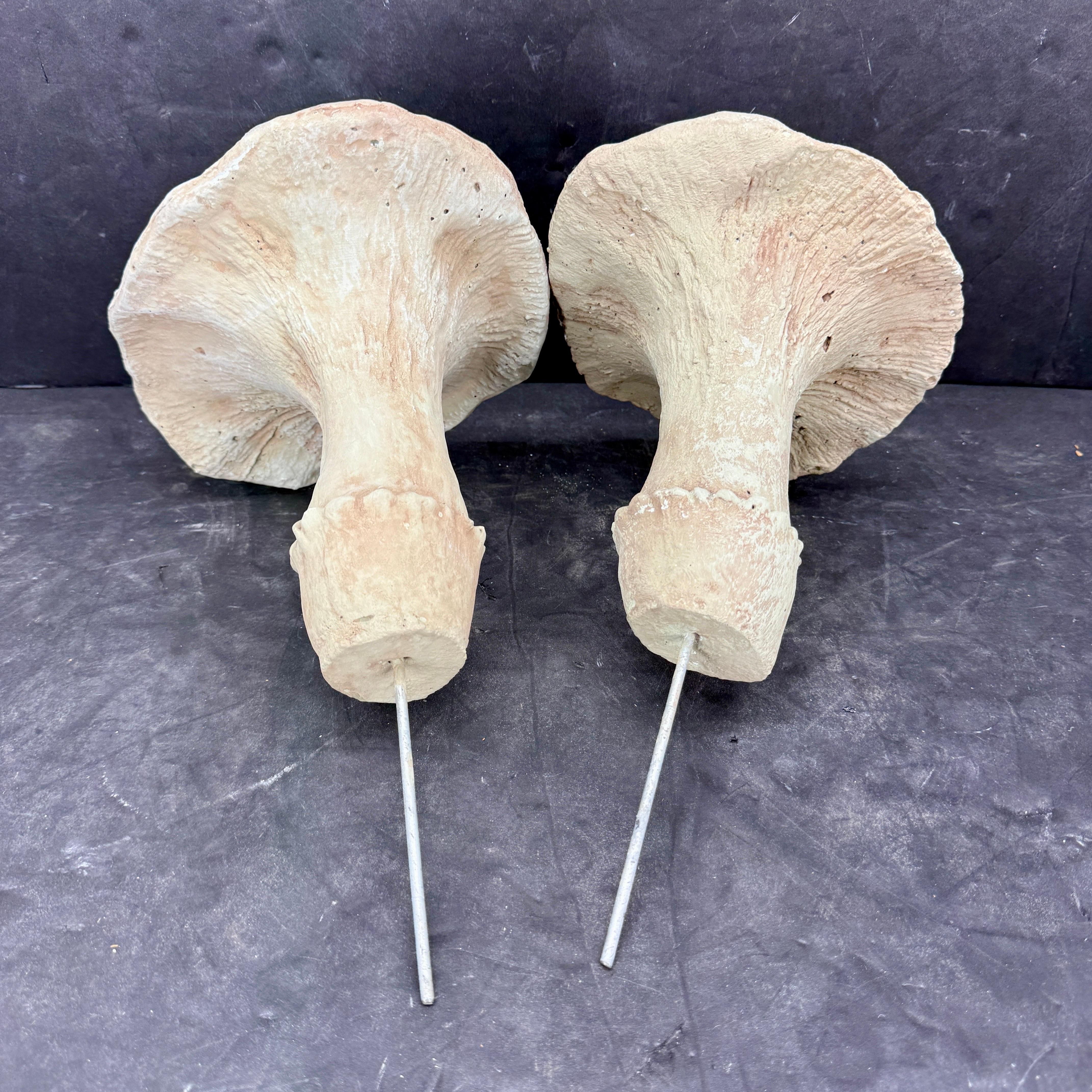 Large Vintage Pair of Two Concrete Chanterelles Mushroom Garden Ornaments For Sale 8