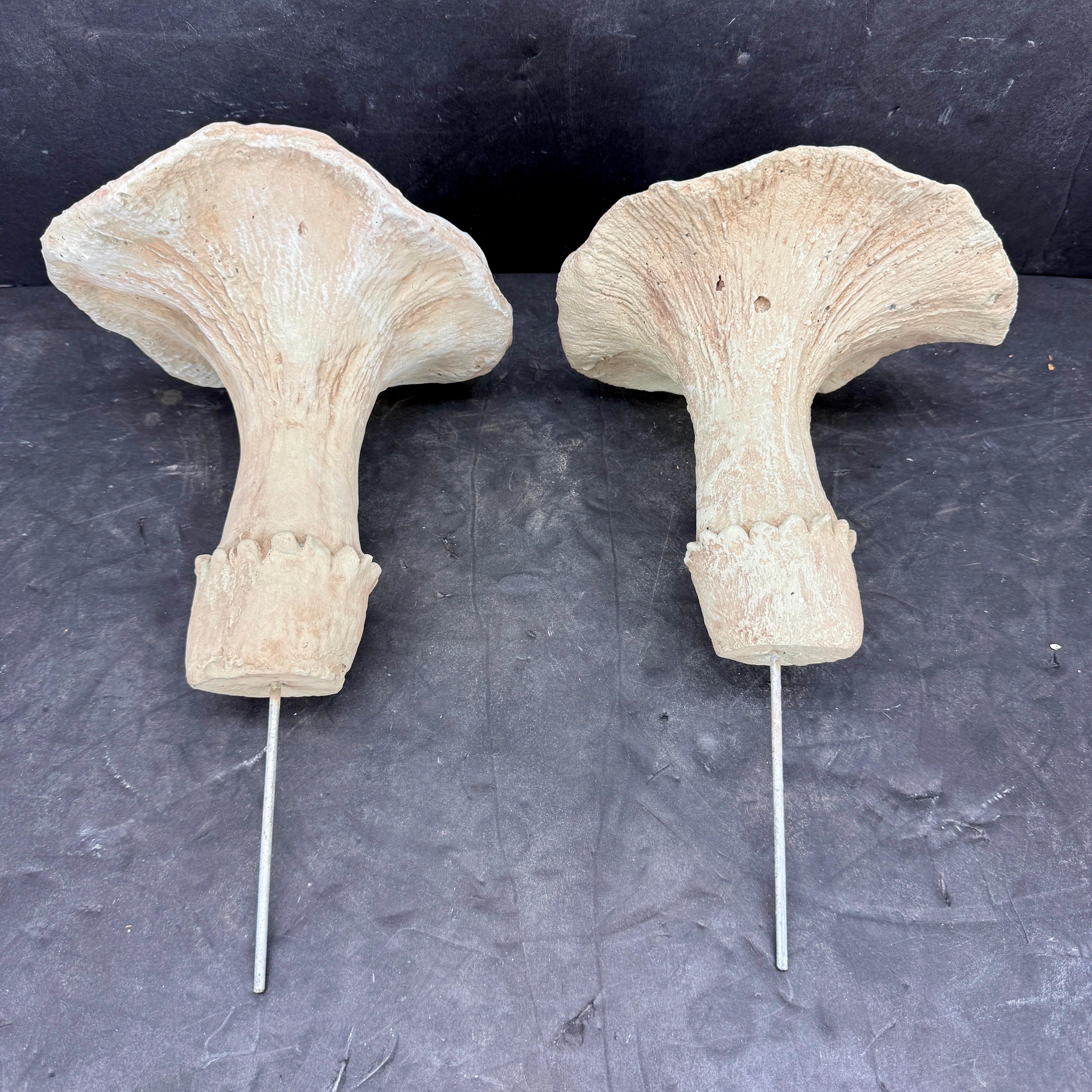Large Vintage Pair of Two Concrete Chanterelles Mushroom Garden Ornaments For Sale 9