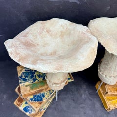 Large Vintage Pair of Two Concrete Chanterelles Mushroom Garden Ornaments