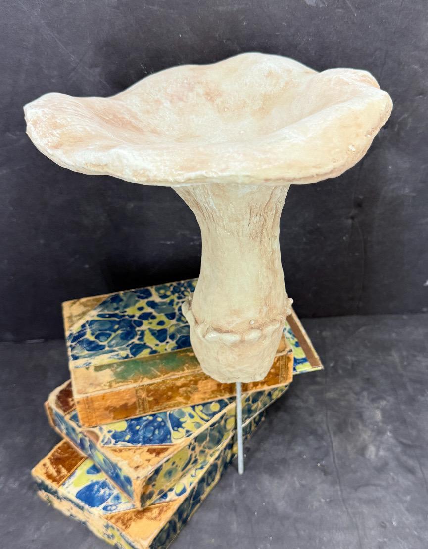 Belgian Large Vintage Pair of Two Concrete Chanterelles Mushroom Garden Ornaments For Sale