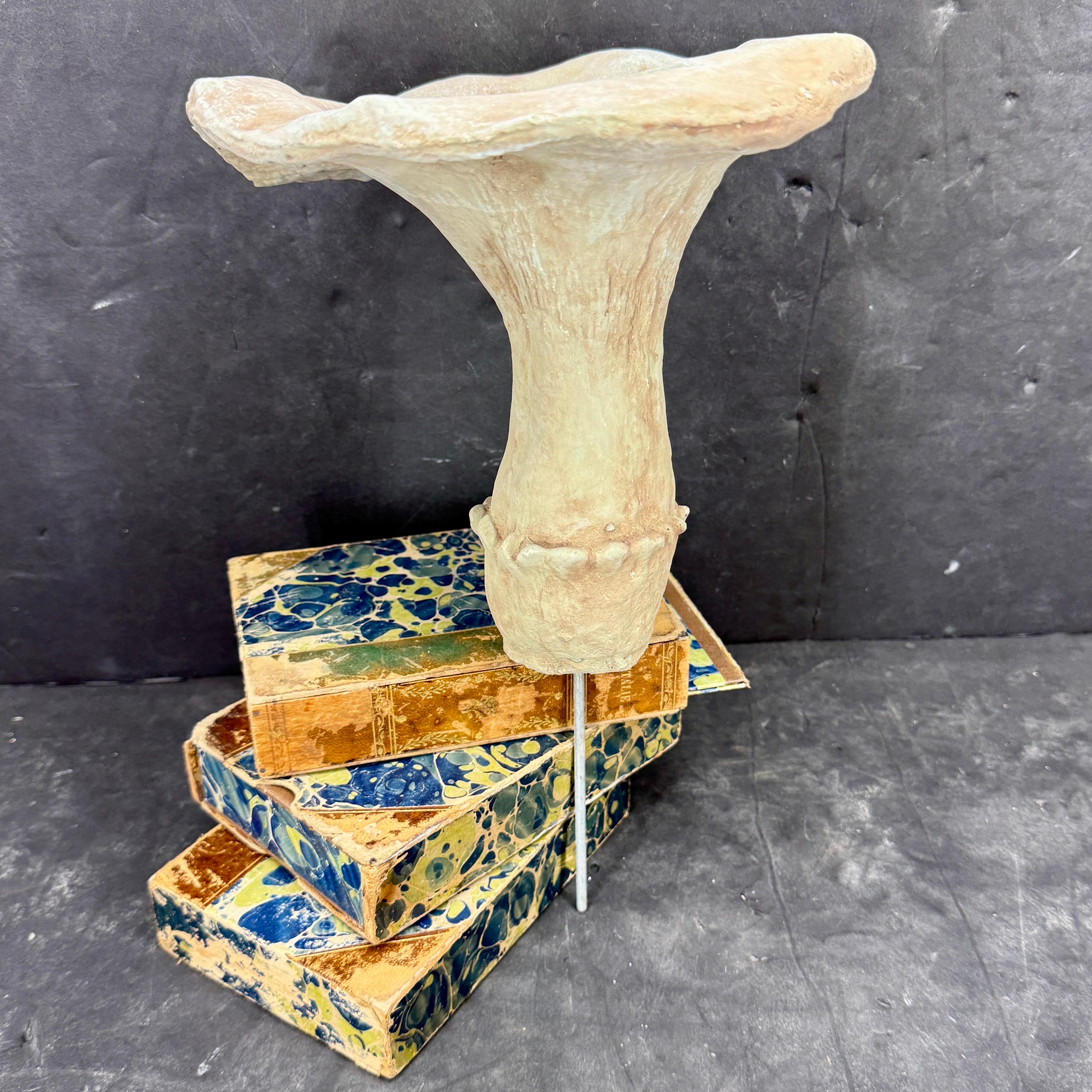 Hand-Crafted Large Vintage Pair of Two Concrete Chanterelles Mushroom Garden Ornaments For Sale