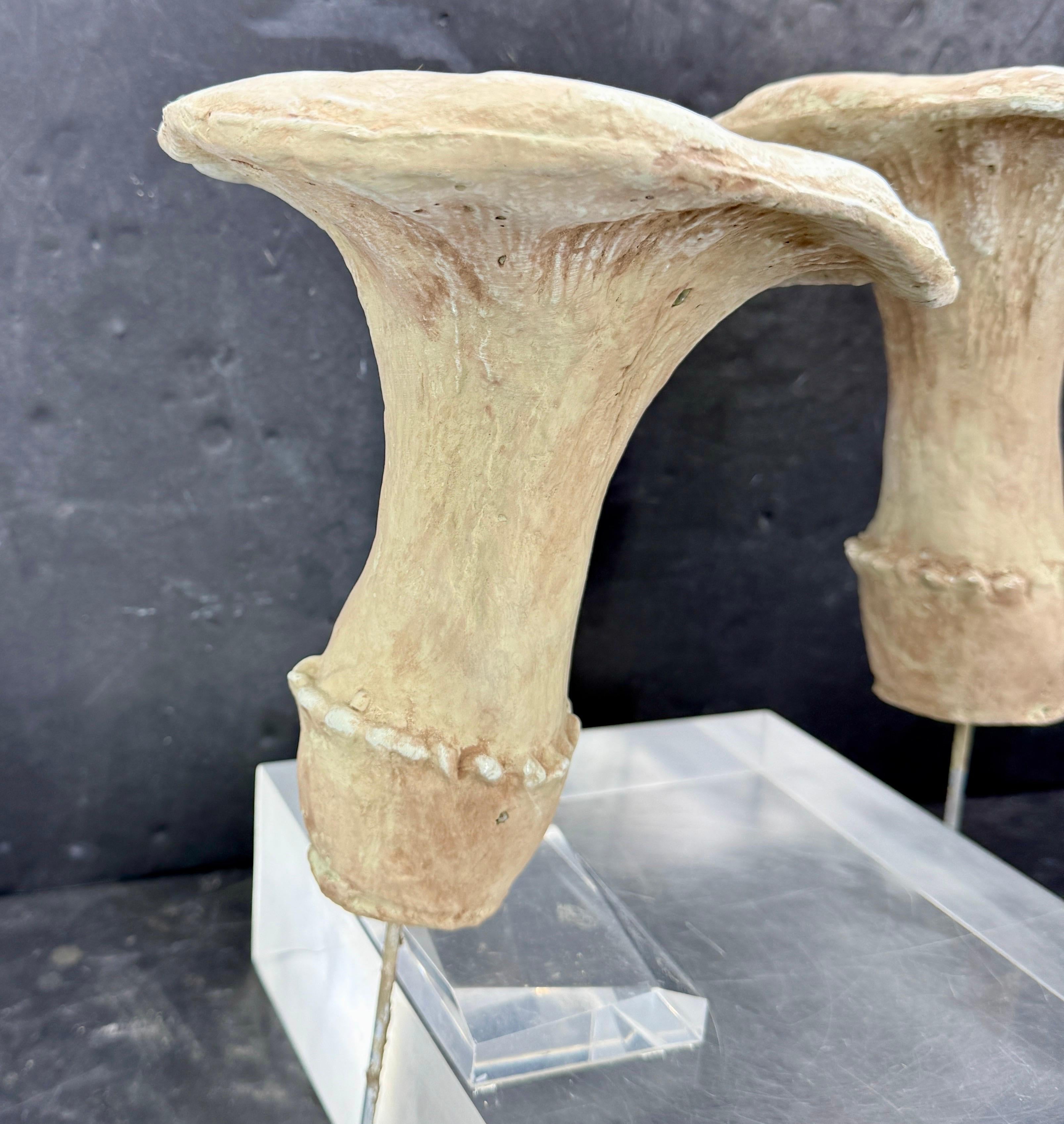 Hand-Crafted Large Vintage Pair of Two Concrete Chanterelles Mushroom Garden Ornaments For Sale