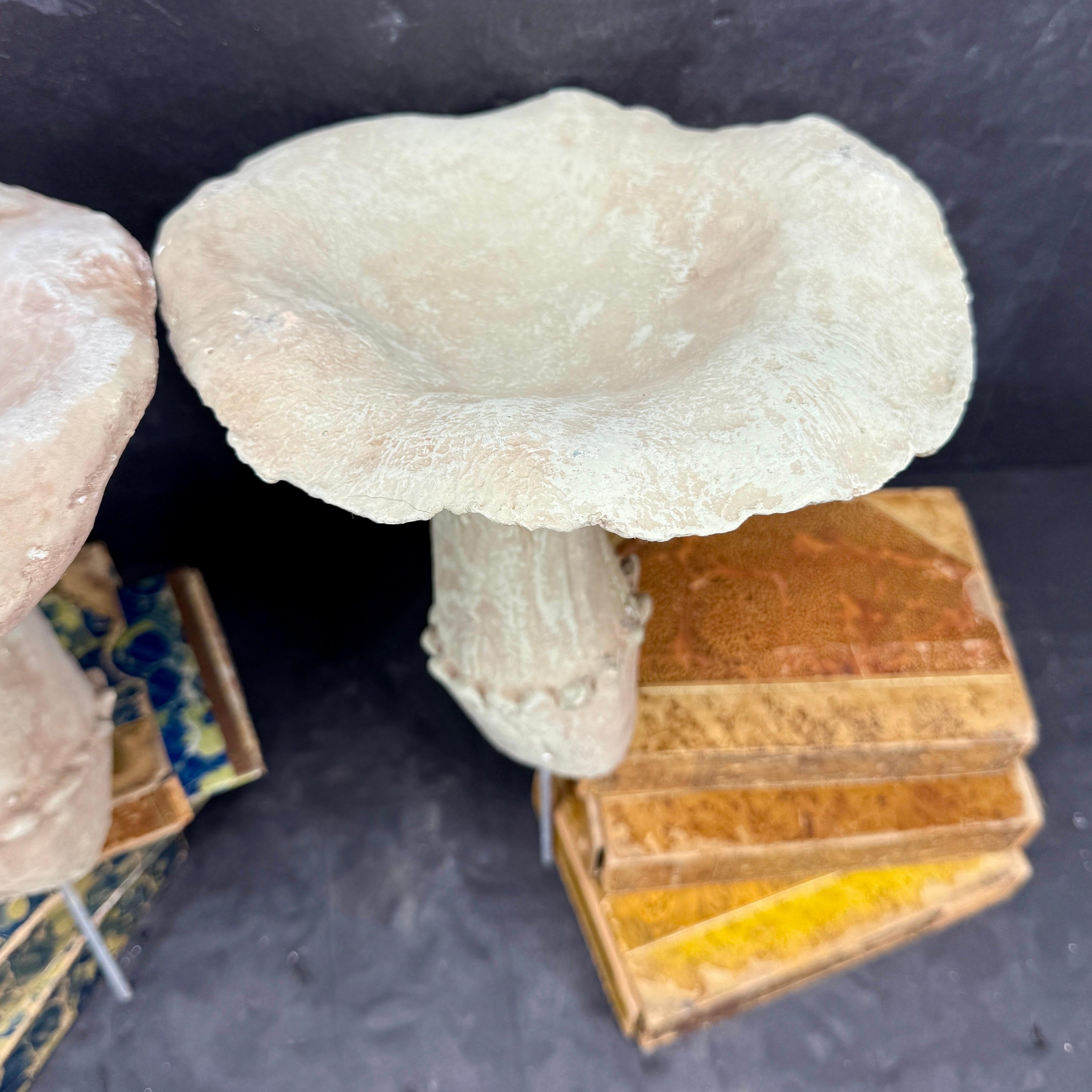 Large Vintage Pair of Two Concrete Chanterelles Mushroom Garden Ornaments In Good Condition For Sale In Haddonfield, NJ
