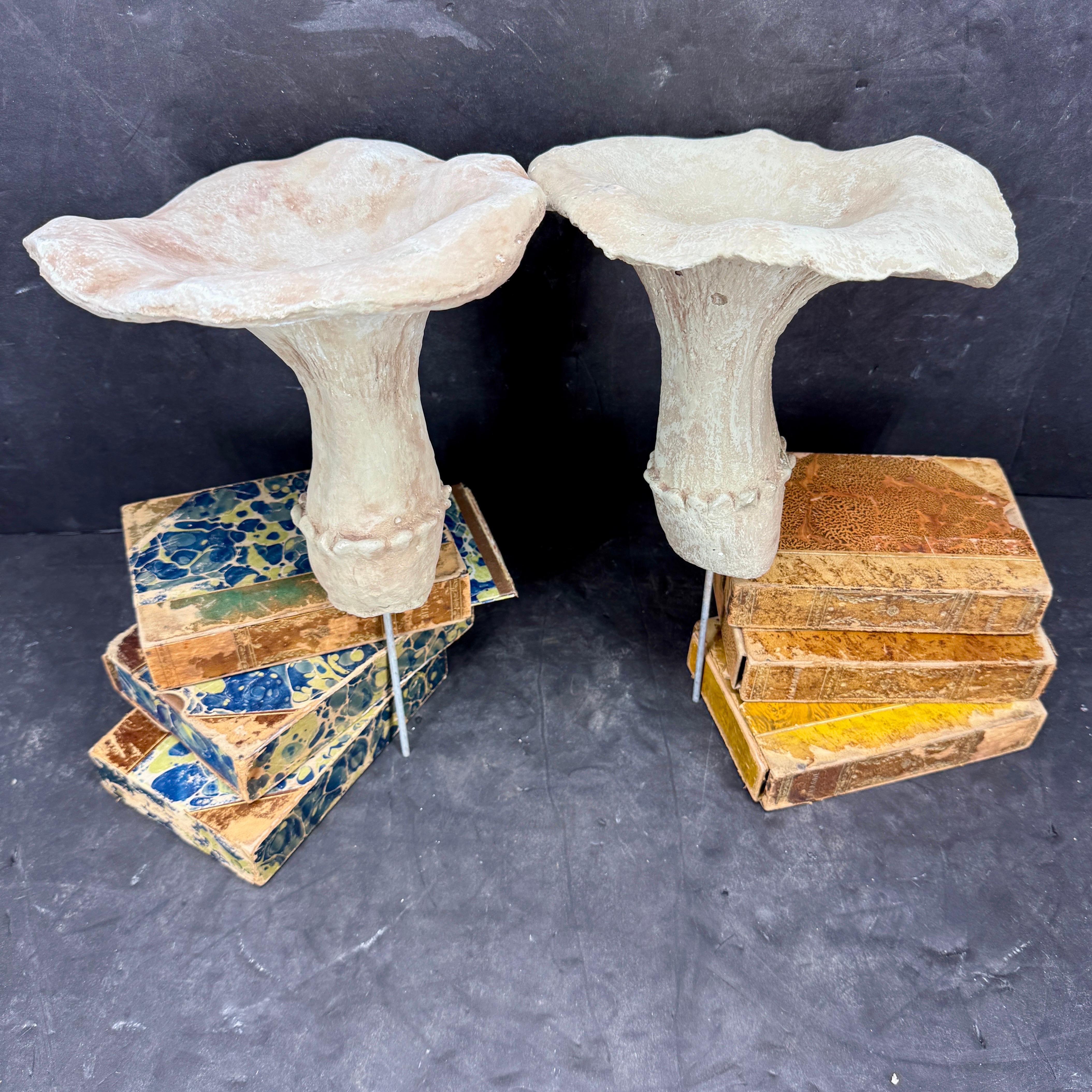 20th Century Large Vintage Pair of Two Concrete Chanterelles Mushroom Garden Ornaments For Sale