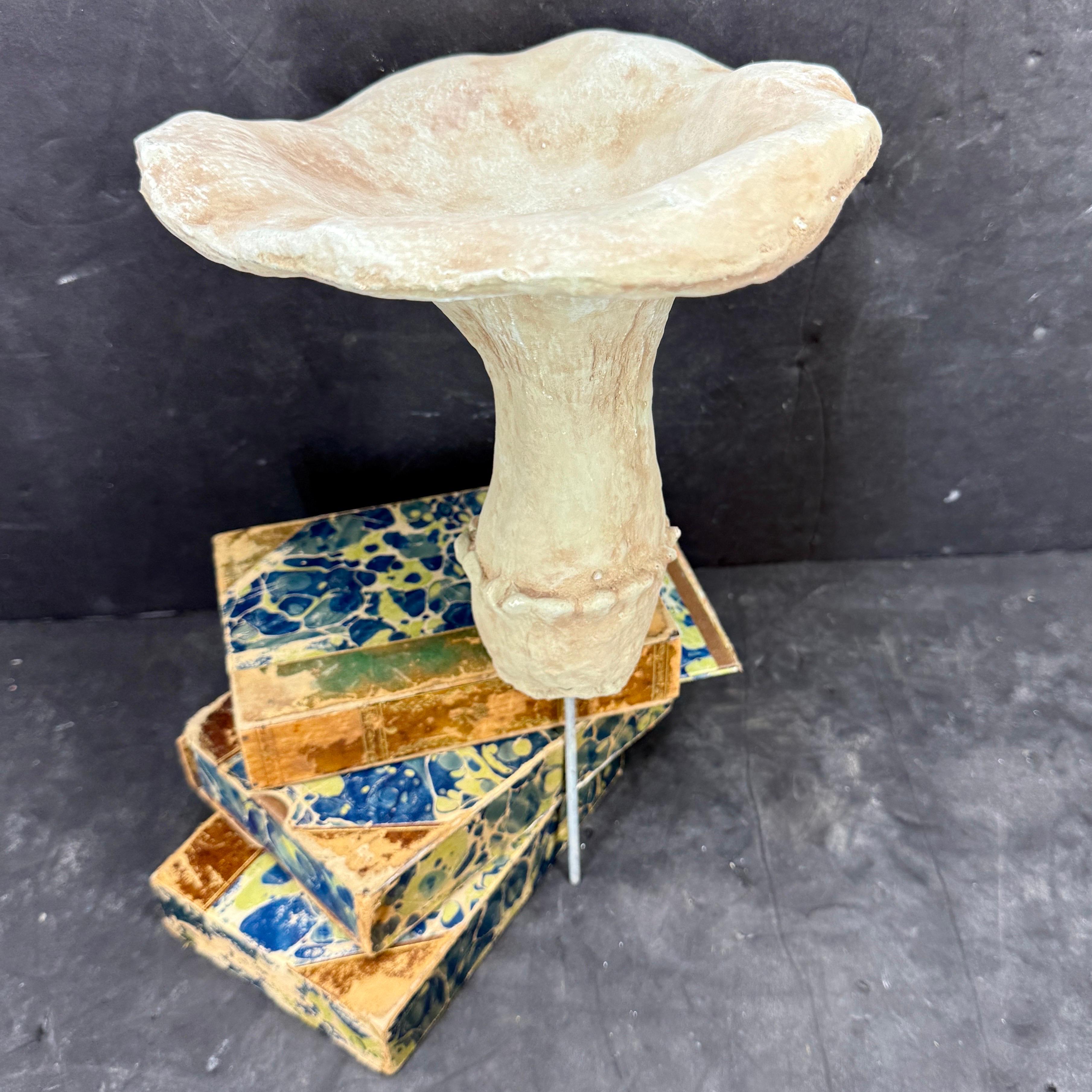 Large Vintage Pair of Two Concrete Chanterelles Mushroom Garden Ornaments For Sale 1