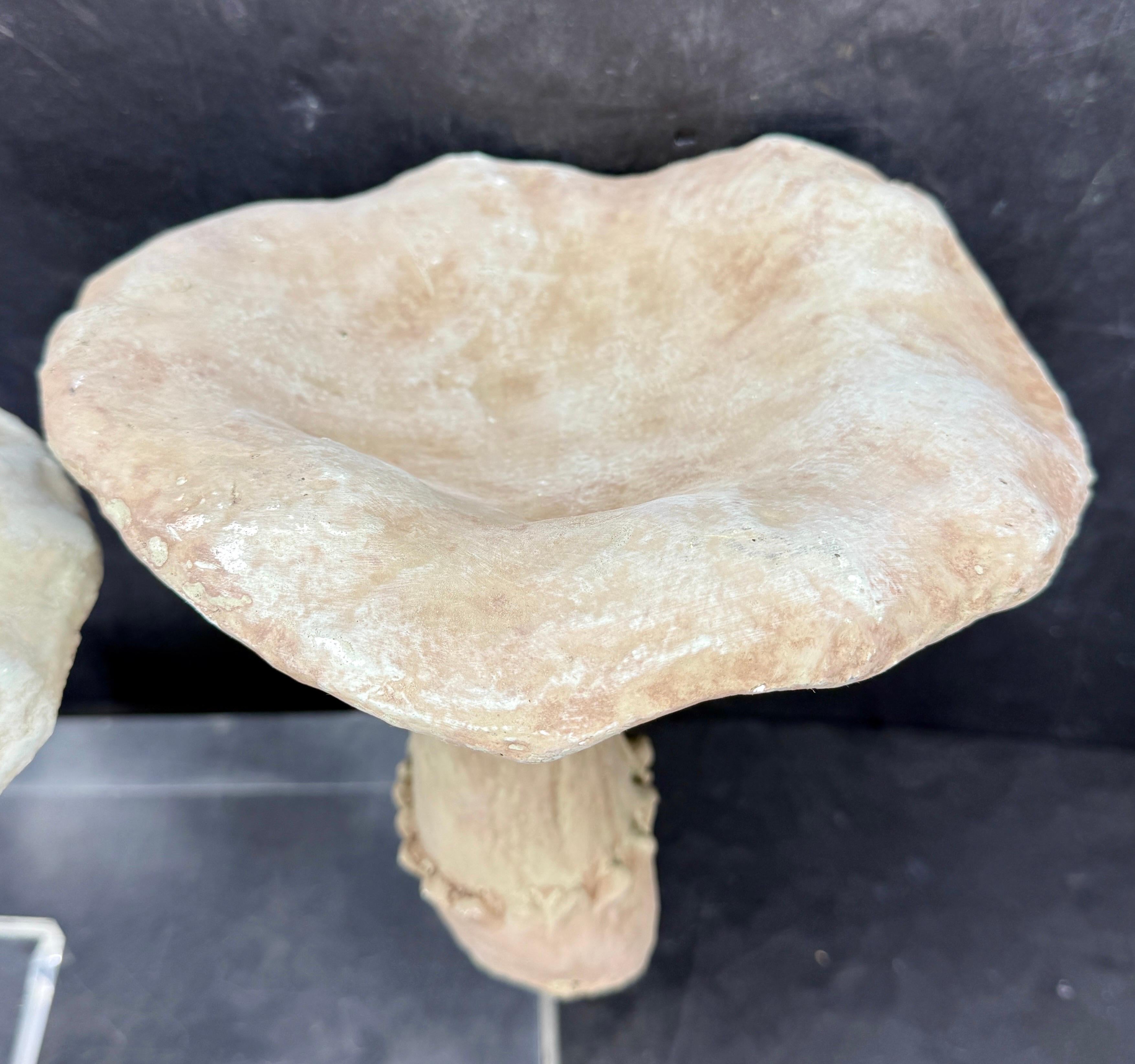 Large Vintage Pair of Two Concrete Chanterelles Mushroom Garden Ornaments For Sale 1