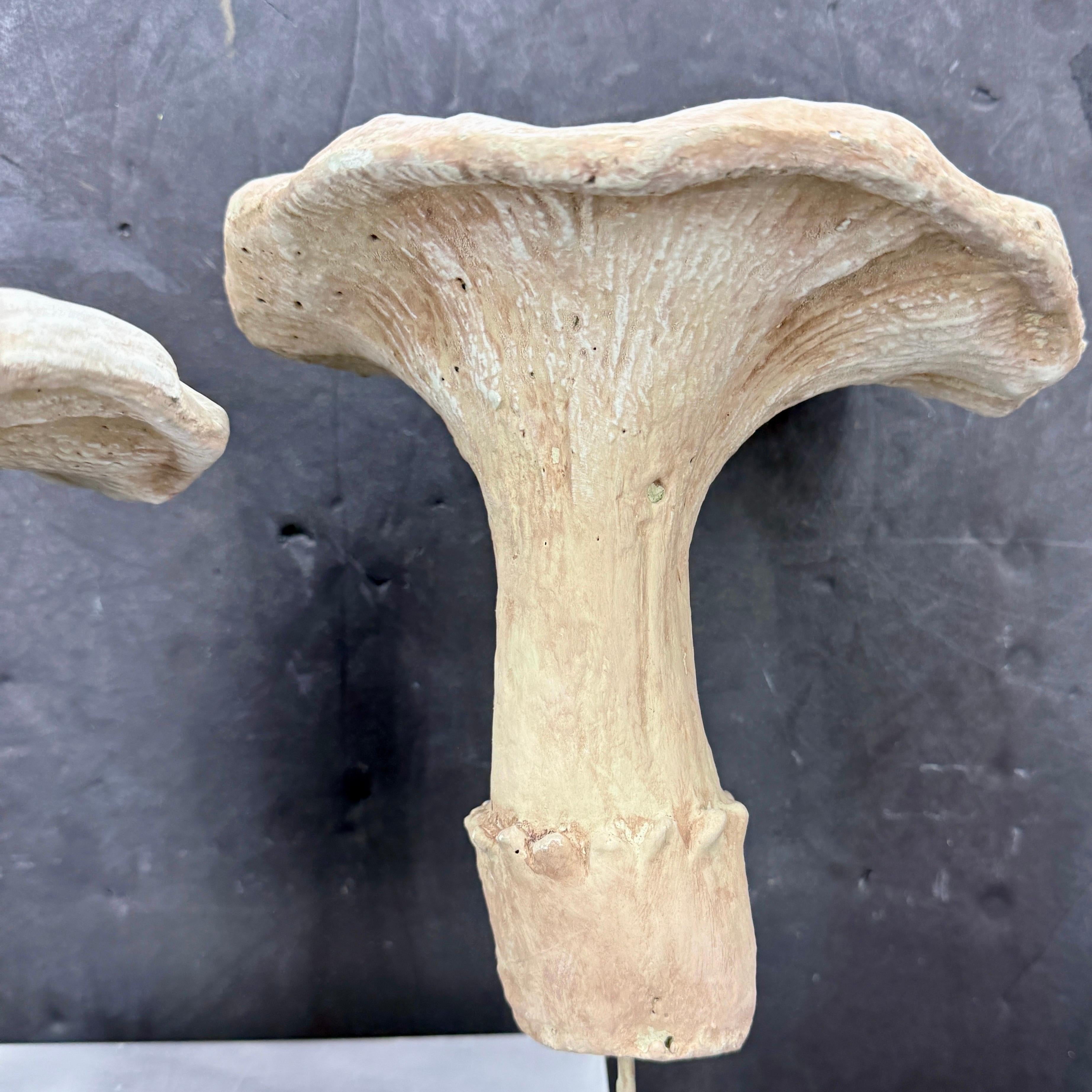 Large Vintage Pair of Two Concrete Chanterelles Mushroom Garden Ornaments For Sale 2