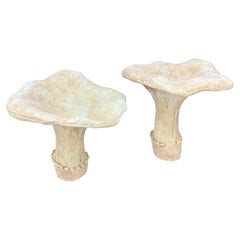 Große Vintage Paar von zwei konkreten Pfifferlinge Pilz Garten Ornamente