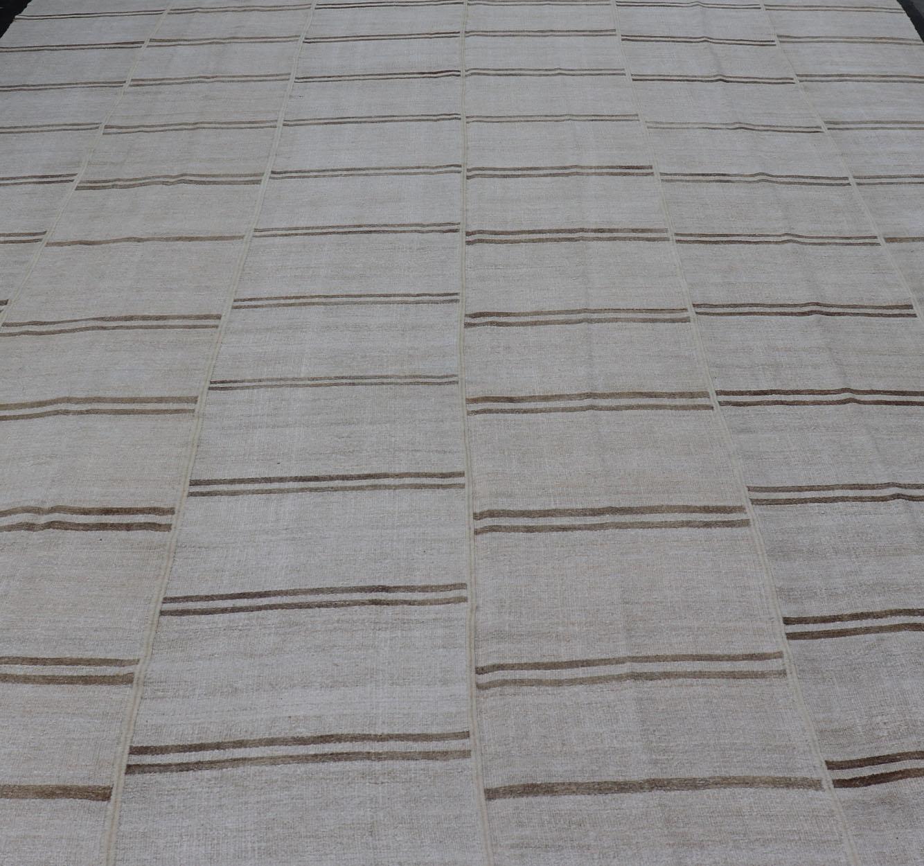 Large Vintage Paneled Kilim Flat-Weave Stripe in Neutral Tones of Cream & Brown For Sale 4
