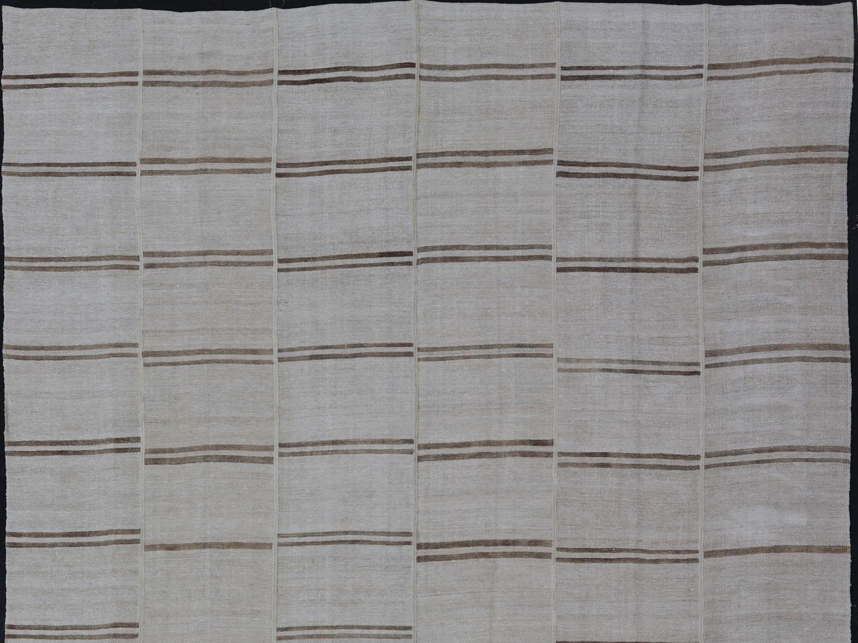 20th Century Large Vintage Paneled Kilim Flat-Weave Stripe in Neutral Tones of Cream & Brown For Sale