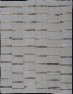 Large Vintage Paneled Kilim Flat-Weave Stripe in Neutral Tones of Cream & Brown